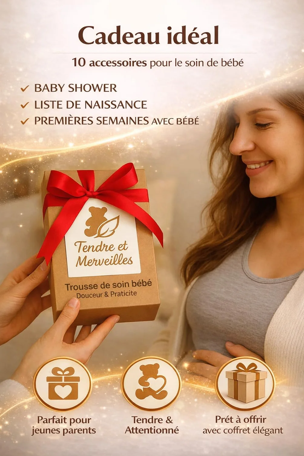 Trousse de Soin Bébé Kit Complet 10 Accessoires Sans BPA Brosse en Bois Coupe-Ongles Ciseaux Cadeau de Naissance