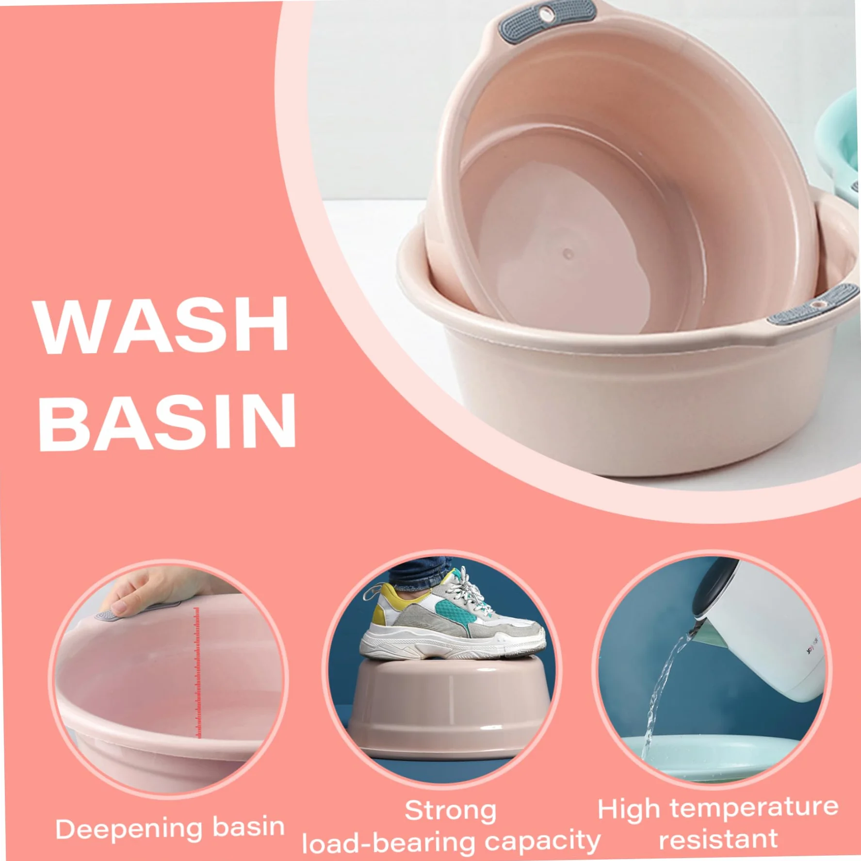 Bassin de lavage en plastique épaissi avec double poignées non glissées empilable grand