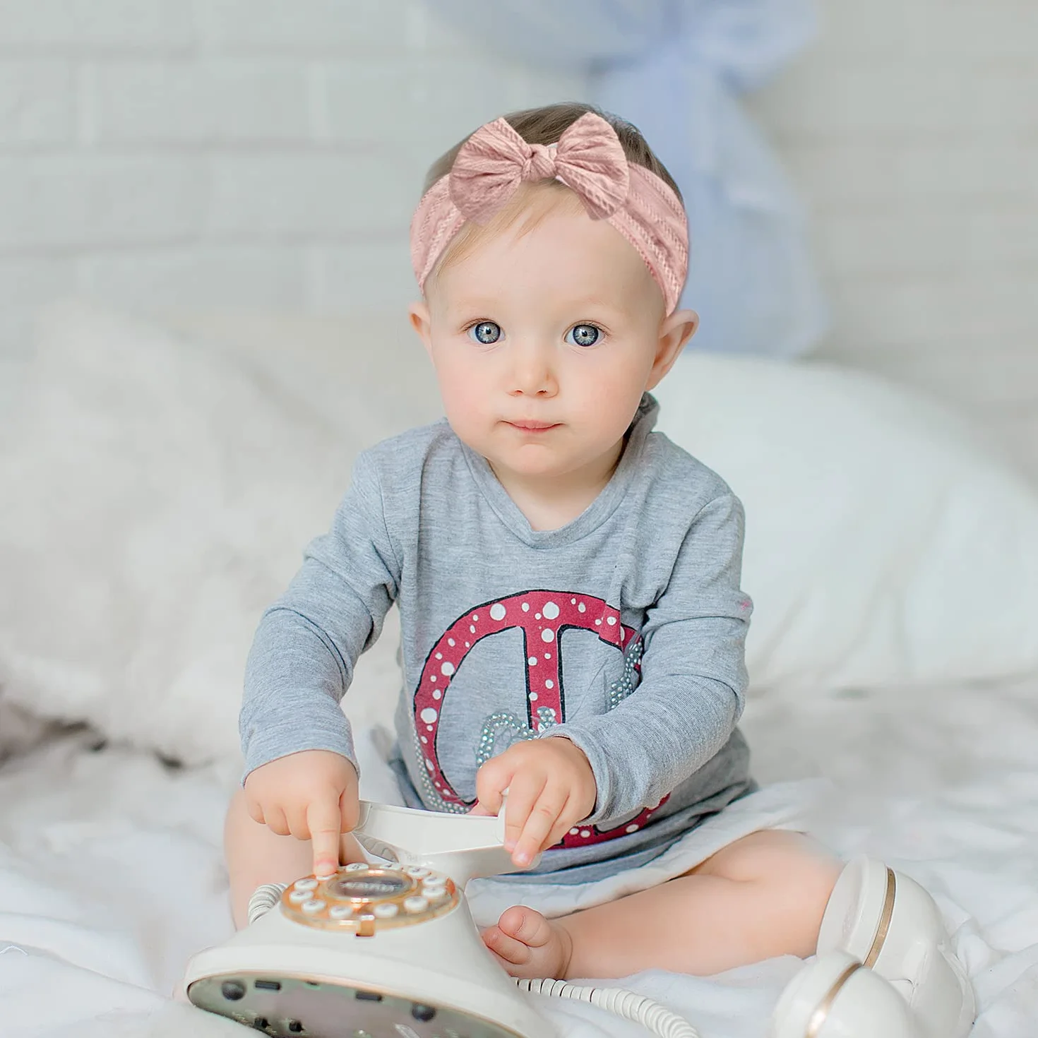 Bandeau Turban Bébé Fille Nylon Élastique Souple Rose Blanc 2 Pièces