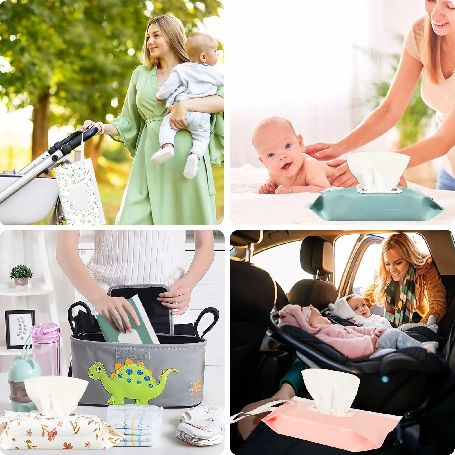SANNIX Lot de 2 distributeurs de lingettes pour bébé, rechargeables, étanches, bleu
