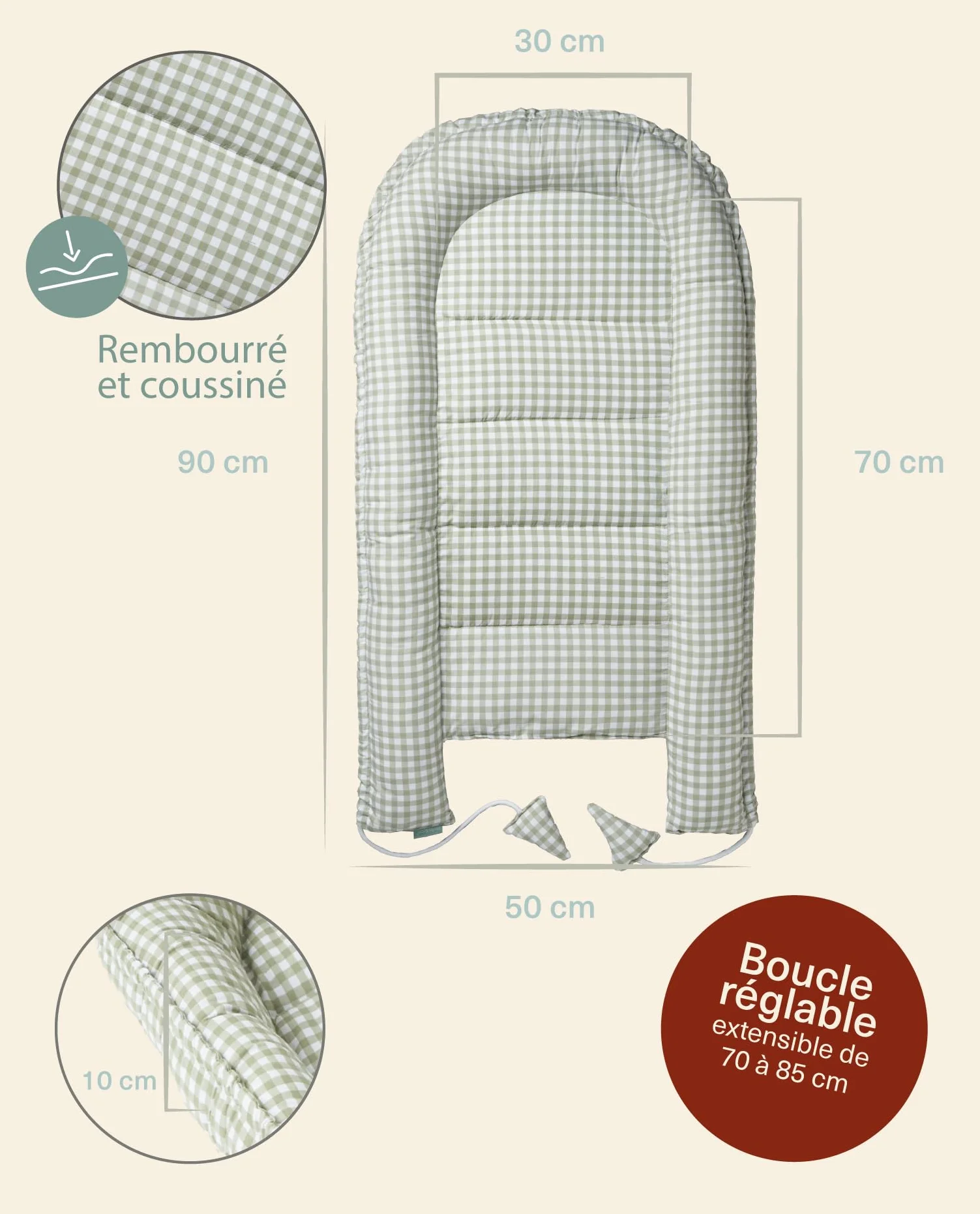 Molis&co. Nid bébé 90 x 50 cm Réducteur de Berceau Co-Sleeping Coton Oeko-TEX 100 Mint Tea