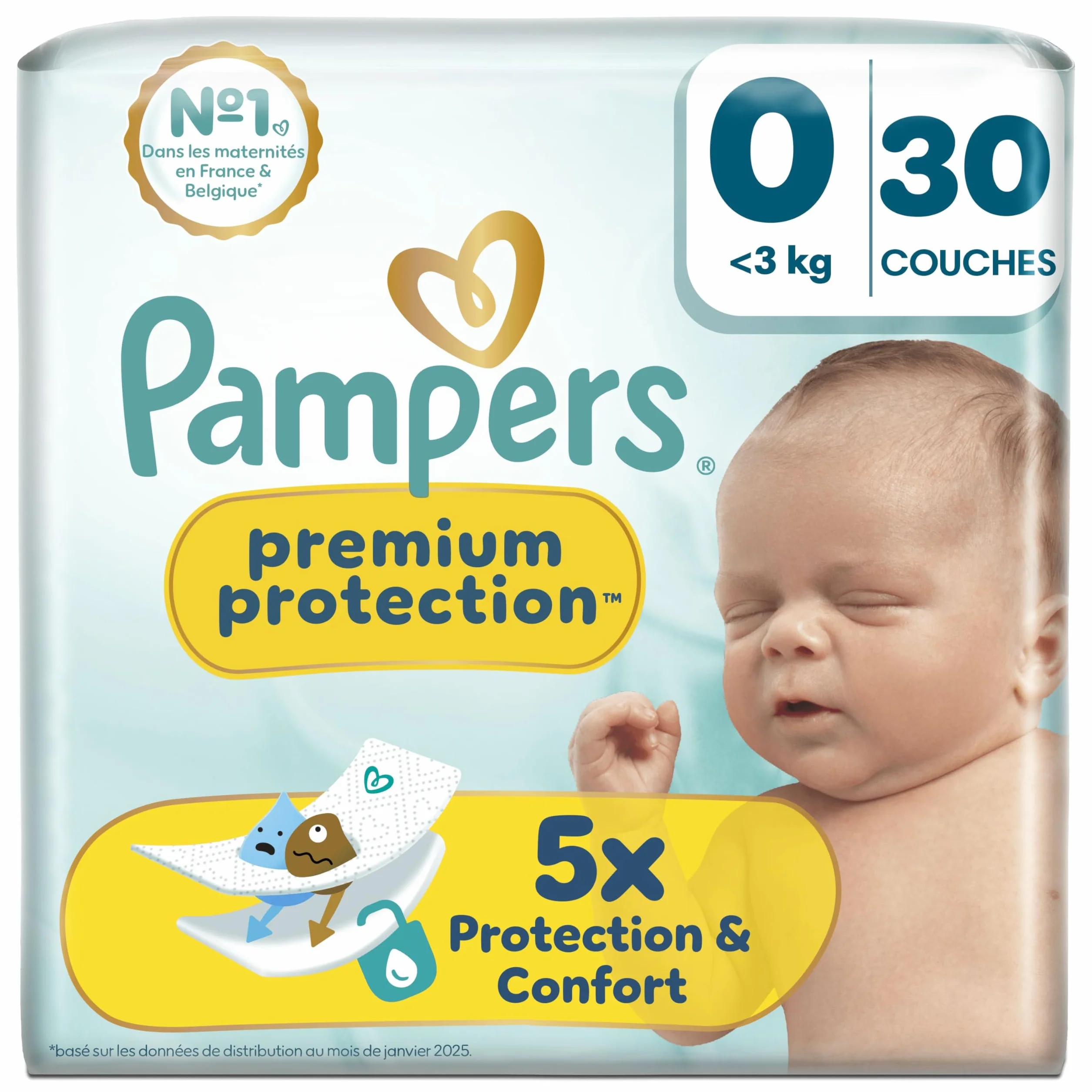 Pampers Premium Protection Taille 0, 30 Langes, 3kg