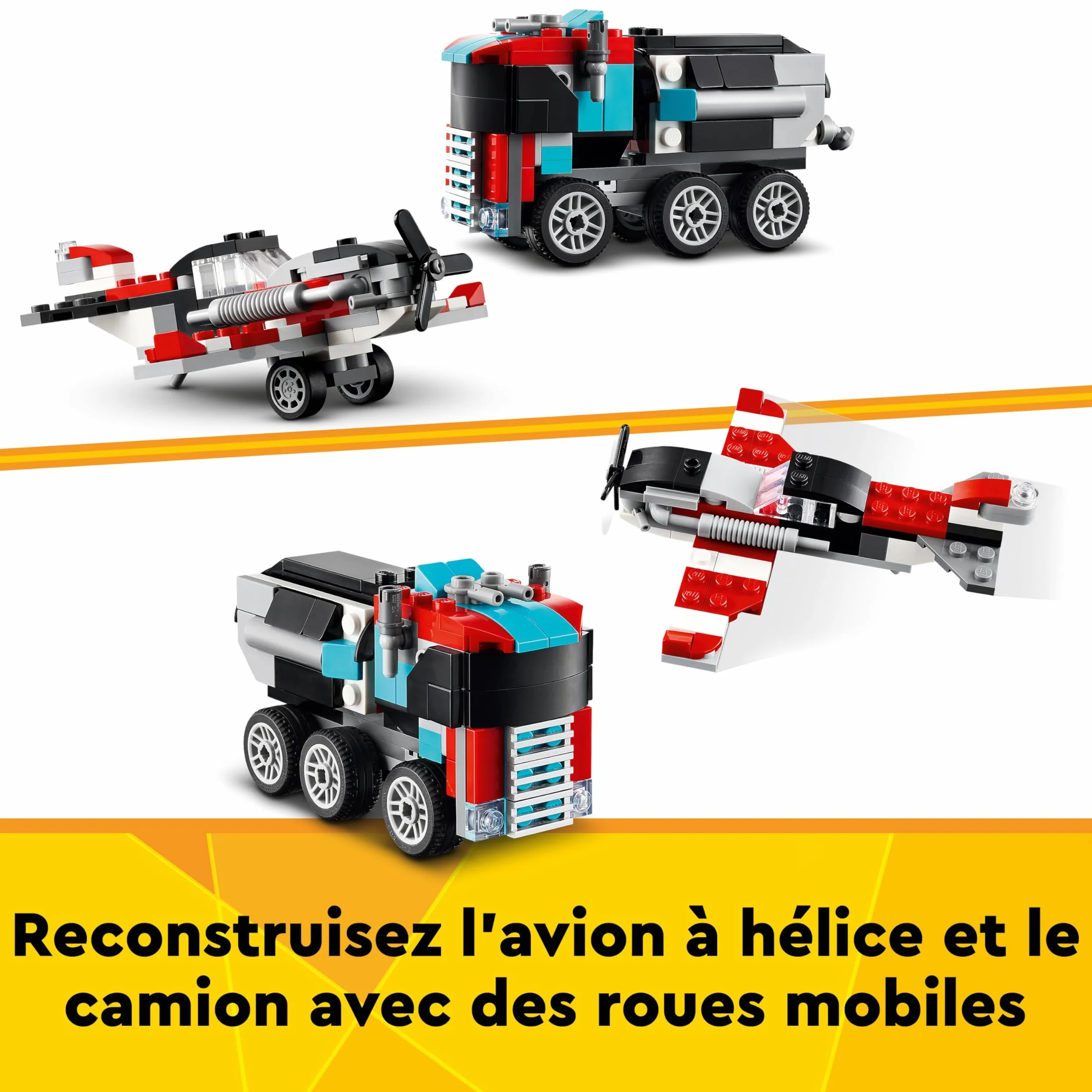 LEGO Creator 3in1 Flatbed Truck with Helicopter Toy to Propeller Plane and Fuel Lorry to Hot Rod and SUV Car Toys 31146 for 7 Plus Year Old Boys Girls
