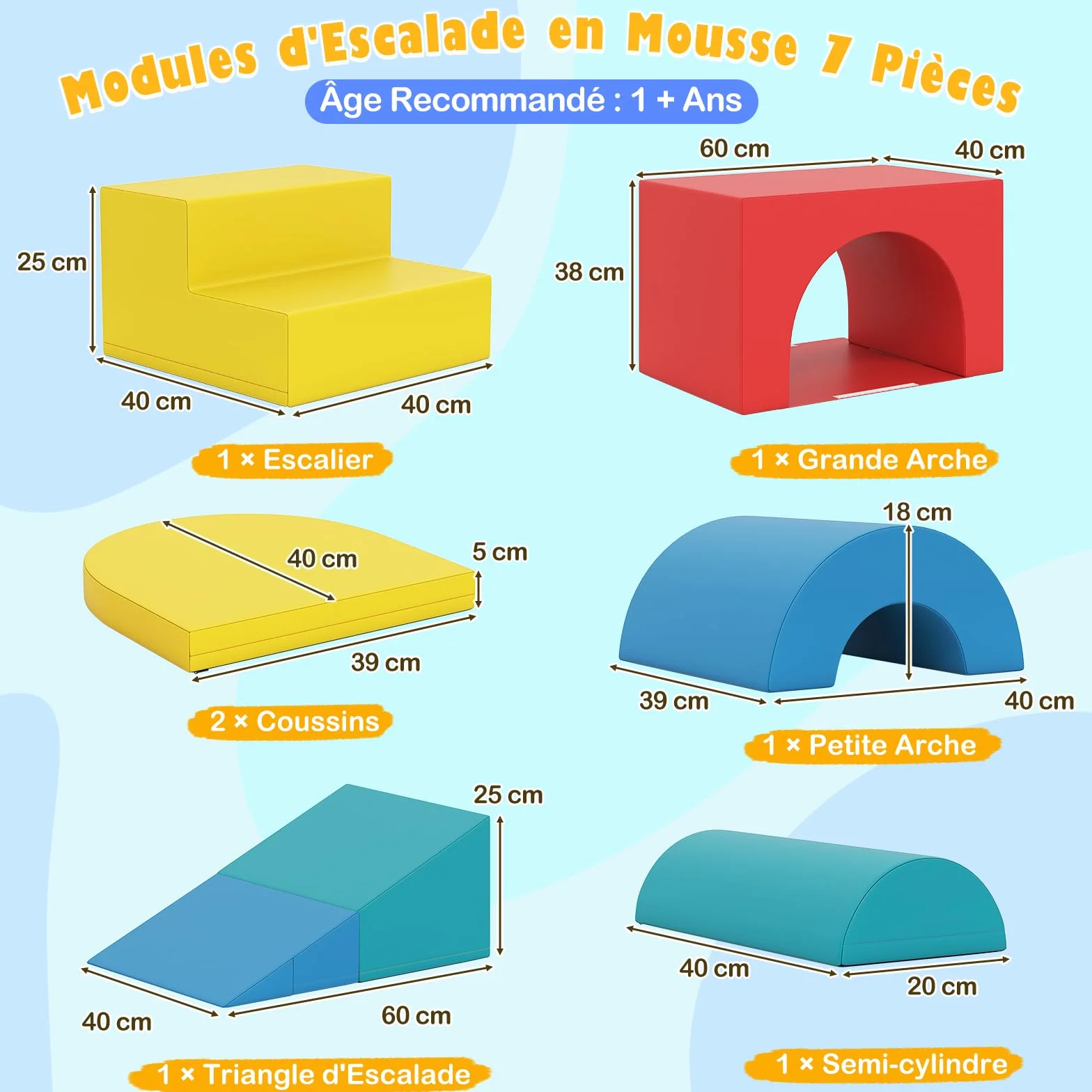 COSTWAY Module Motricité Bébé 7 PCS avec Toboggan Escalier, Parcours Motricité Mousse Housse PU Bandes Agrippantes, Jouets Éducatifs Enfants Préscolaire Rouge