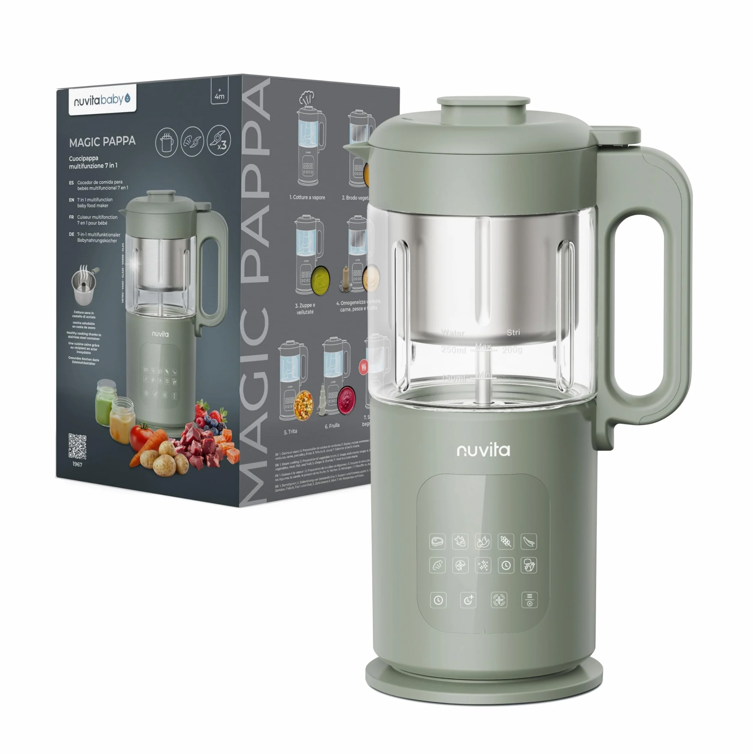 Nuvita Magic Pappa Robot Cuiseur Multifonction 7-en-1 Cuit Vapeur Mixe Hache Purées Soupes Smoothies Auto-Nettoyant