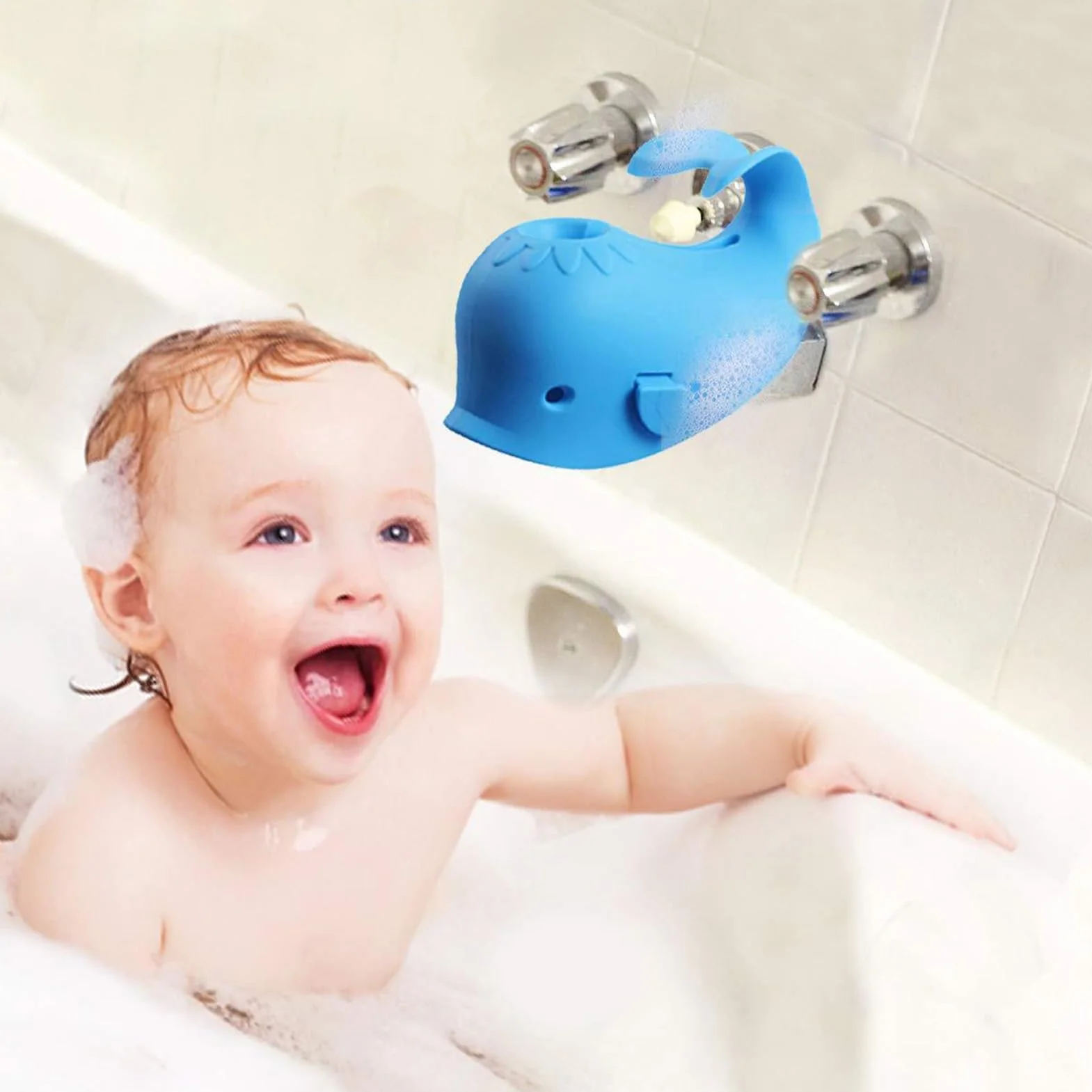 Couvercle de Robinet de Baignoire en Silicone Baleine Bleu pour Bébé