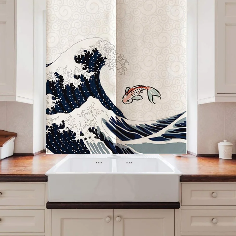 Rideau de Porte Japonais 100% Polyester 90x120cm Séparateur de Pièce Décoration Zen