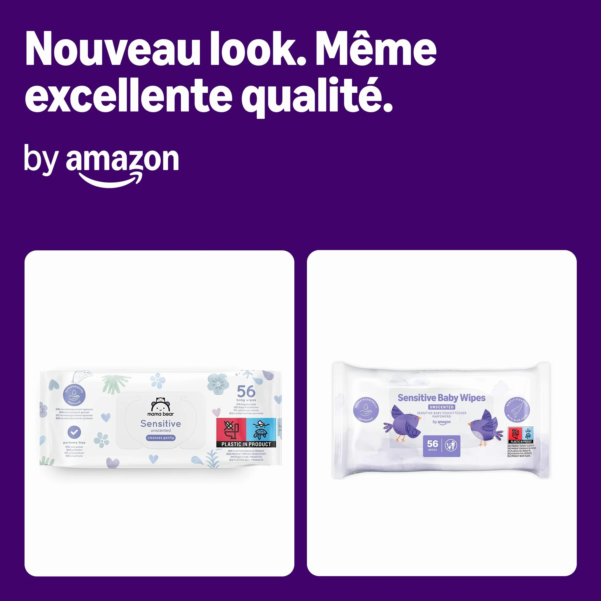 Amazon Lingettes bébé sensibles non parfumées lot de 18 paquets de 56