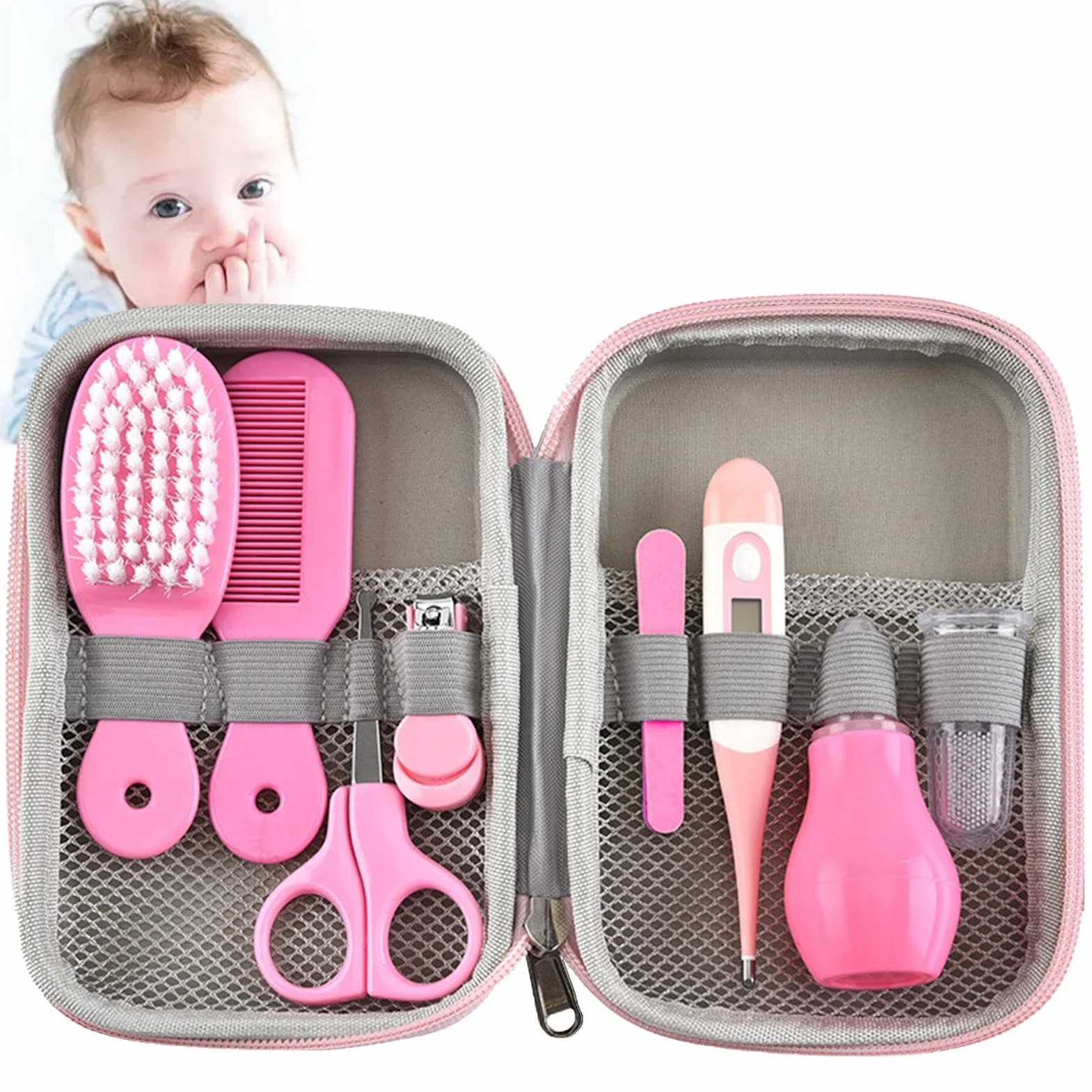 Trousse De Soin Bébé Naissance 8Pcs, Kit Manucure Sécurité Bébé Avec Brosse À Dents, Coupe-ongles Et Peigne