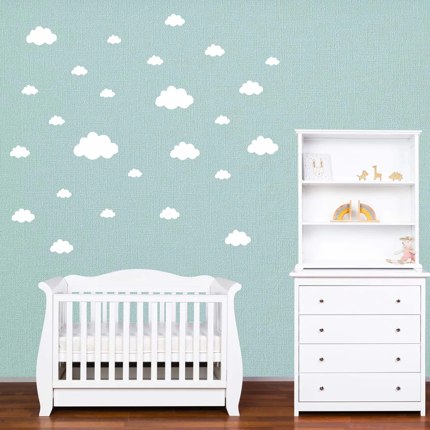 PREMYO Set 30 Stickers Muraux Nuages Décoration Murale Chambre Bébé Blanc