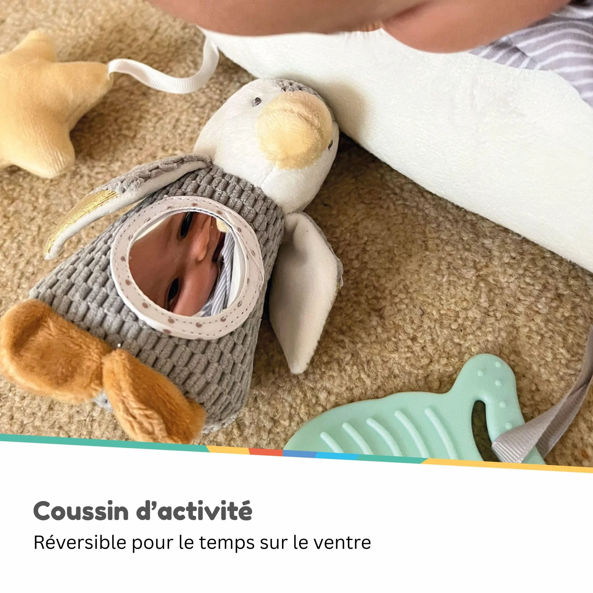 Nuby Coussin Bébé Interactif Little Penguin Tummy Time | Oreiller Sensoriel Pingouin Gris Dès la Naissance