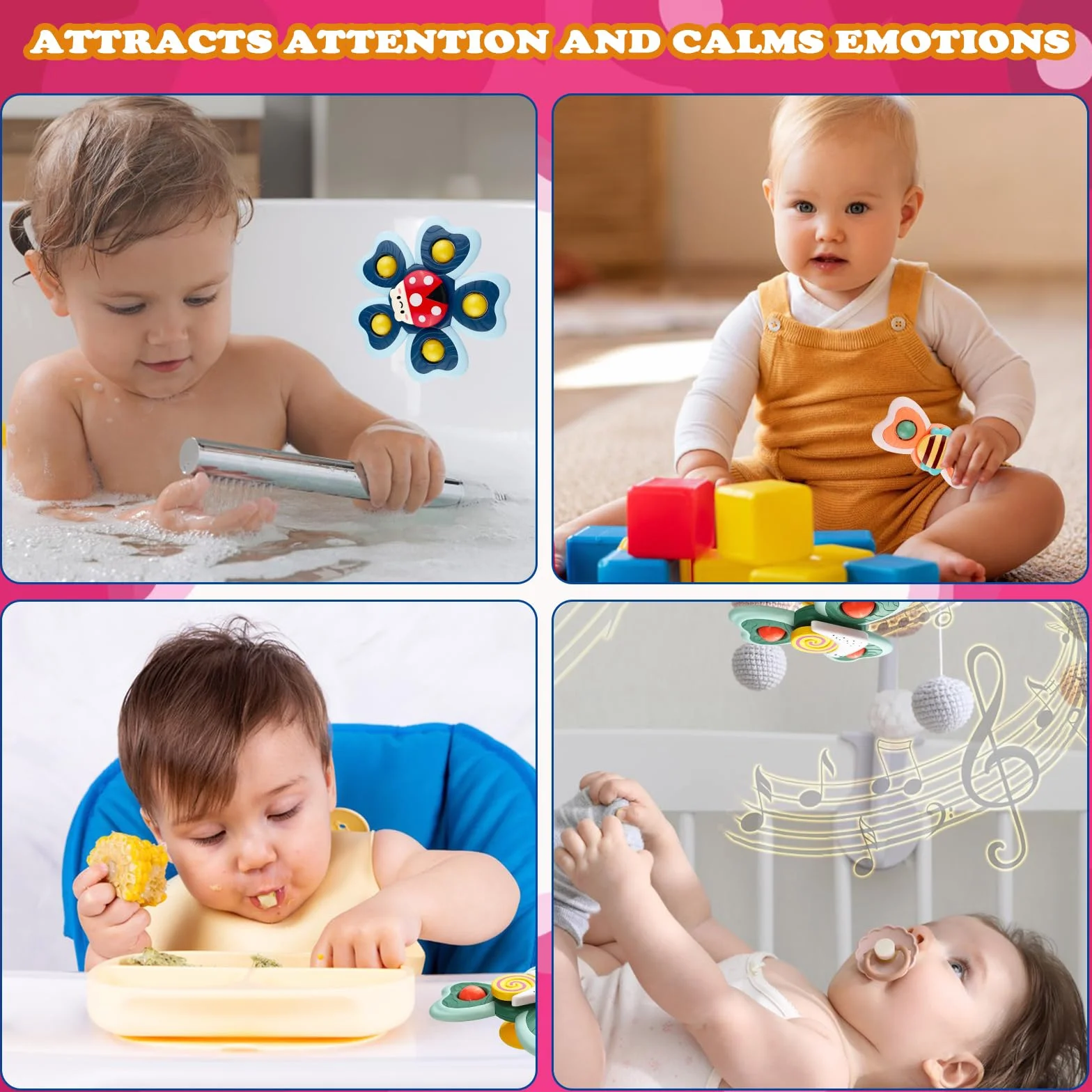 Jouets à ventouse pour enfants, jouets de bain sensoriels, lot de 4, à partir de 1 an