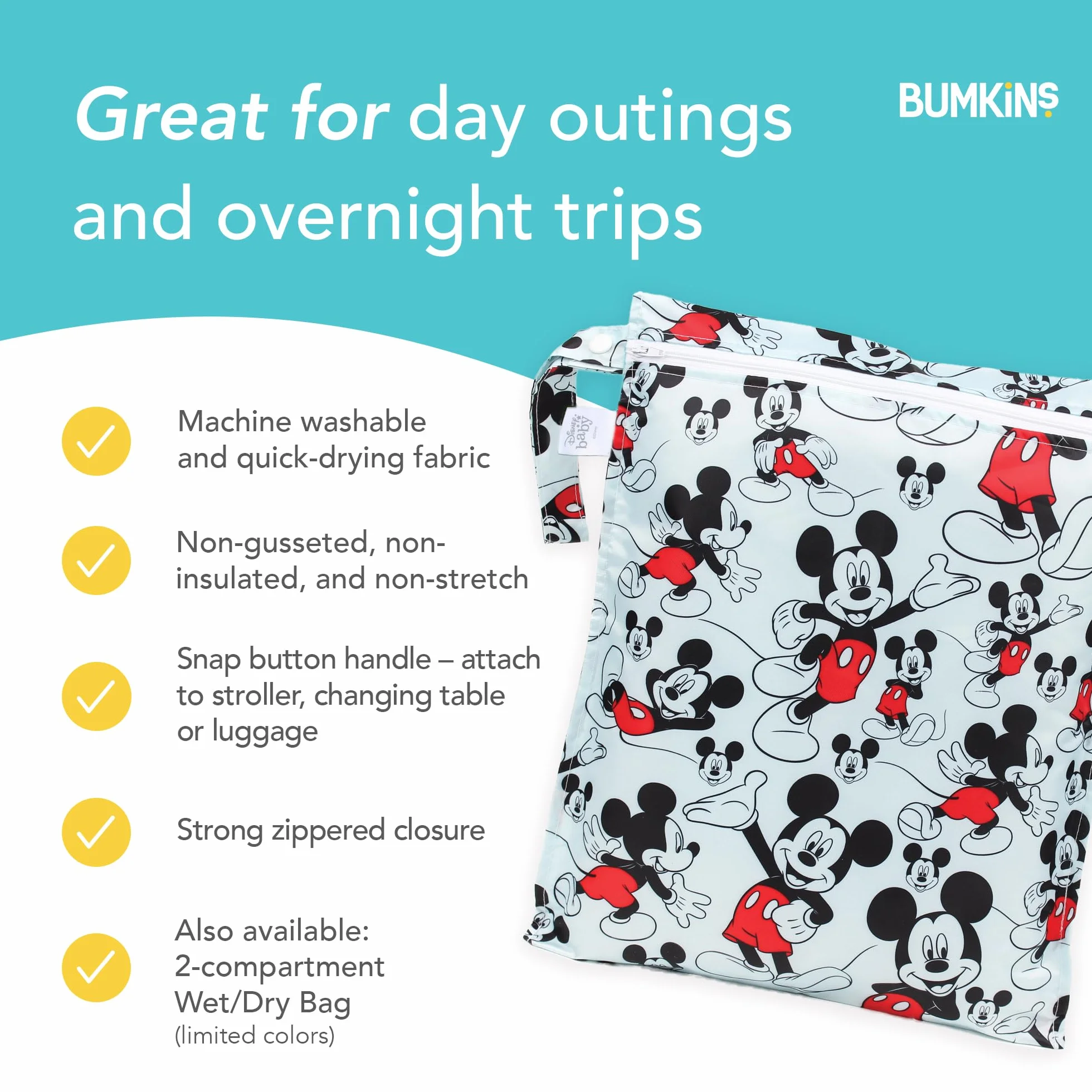 Bumkins Disney Sac imperméable lavable réutilisable 30,5 x 35,6 cm Mickey Mouse