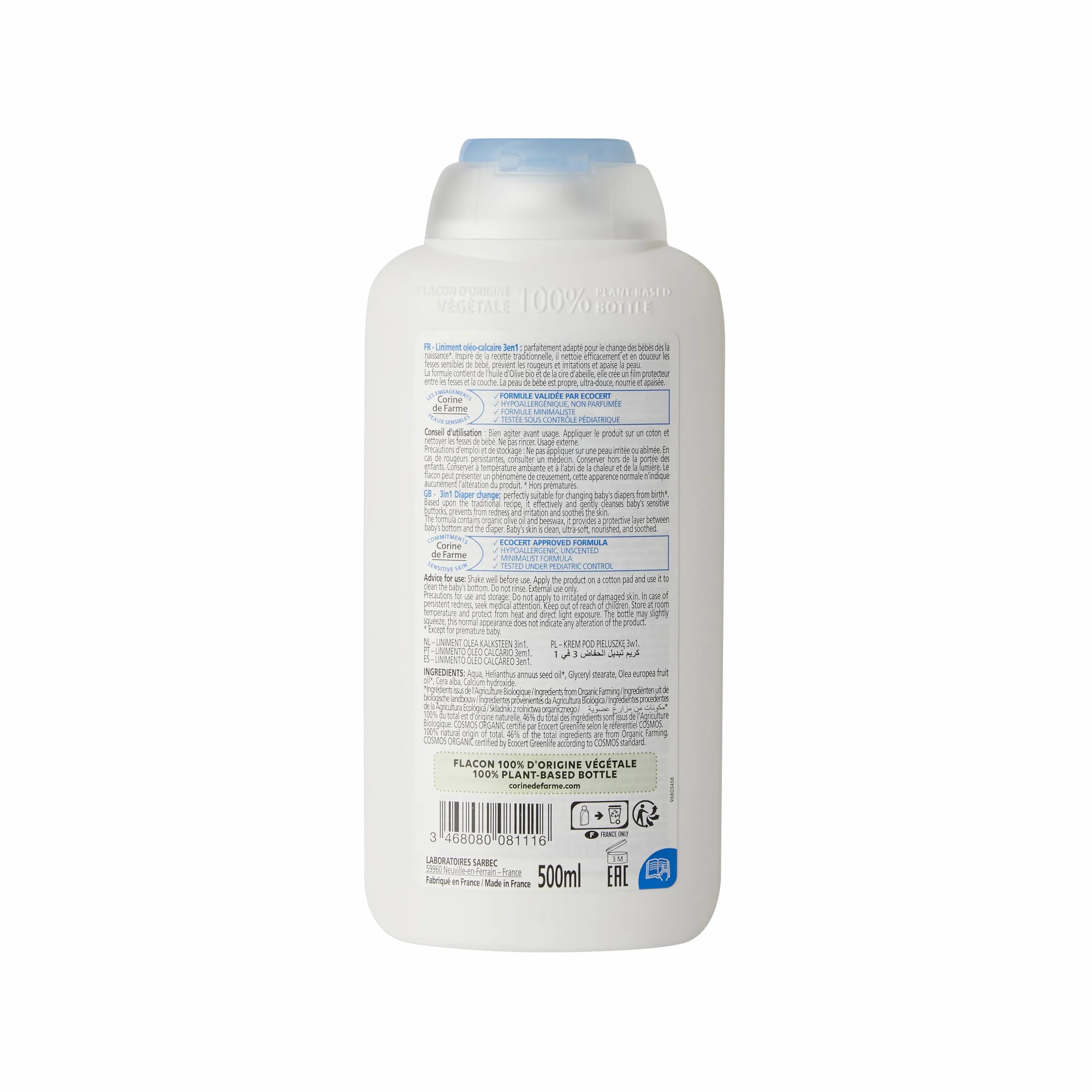 Corine de Farme Liniment Oléo-Calcaire 3en1 BIO ECOCERT COSMOS 500 ml
