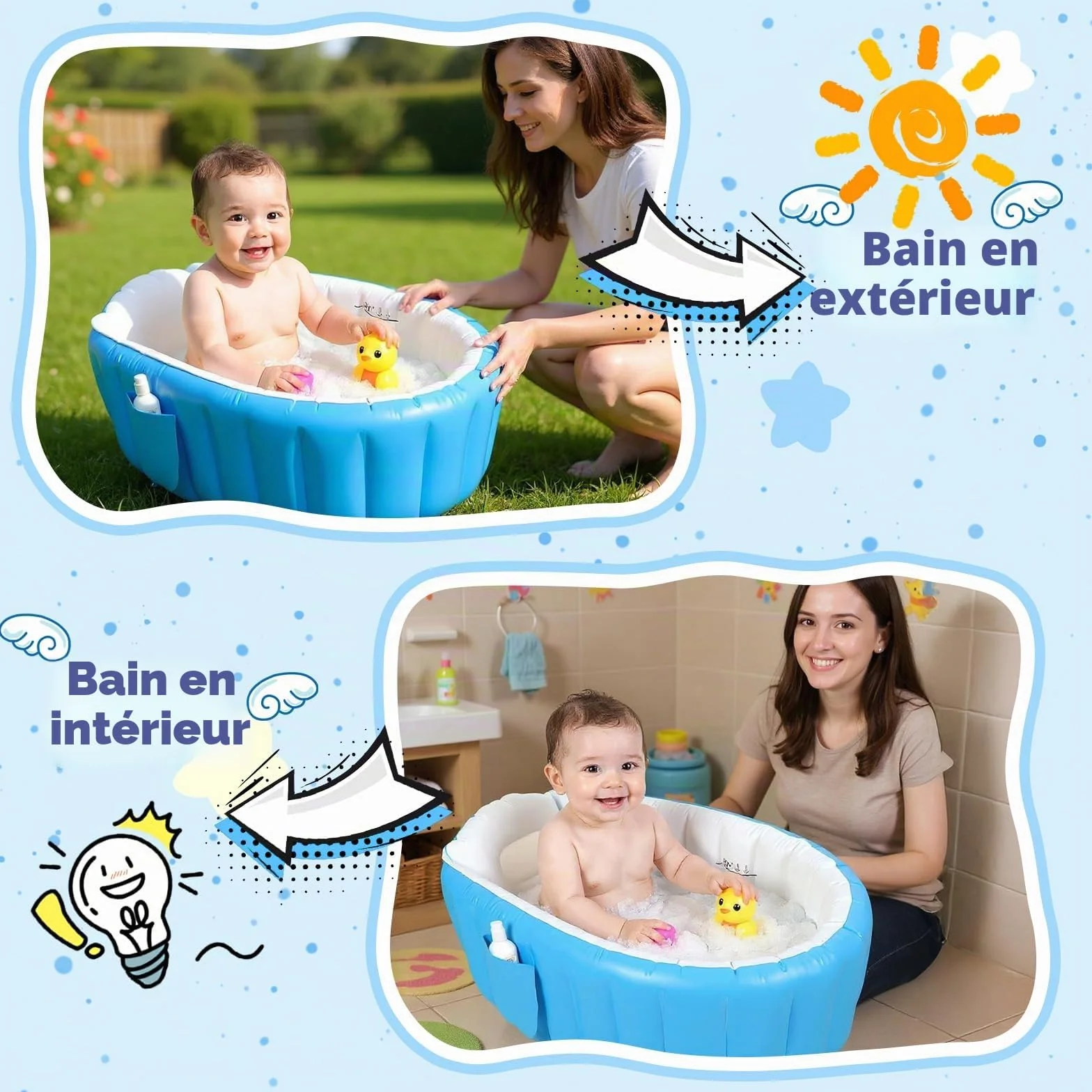 Baignoire Gonflable pour Bébé Portable avec Pompe à Air Mini Piscine Nouveau-né