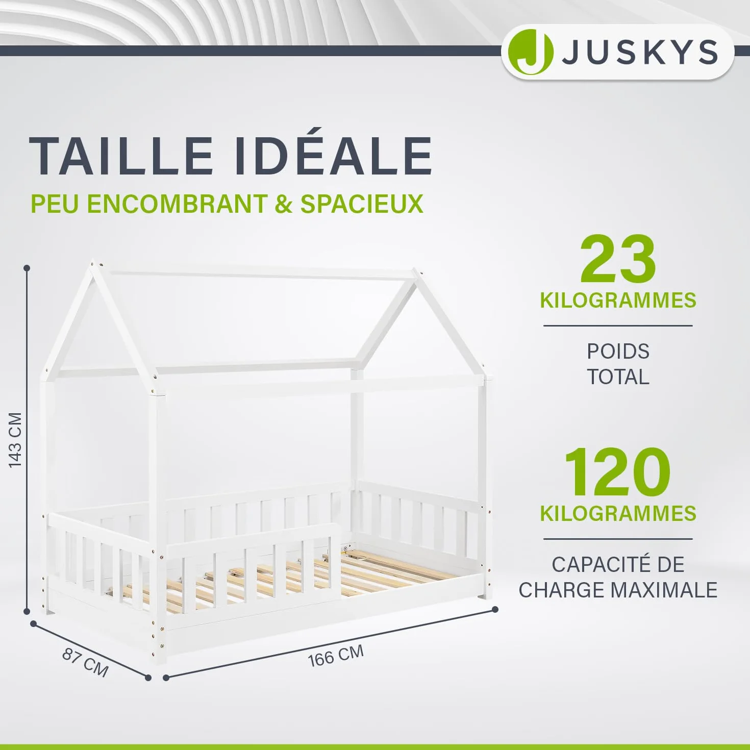 Juskys Lit Cabane Enfant Marli 80x160 cm Bois Massif Blanc avec Protection Antichute