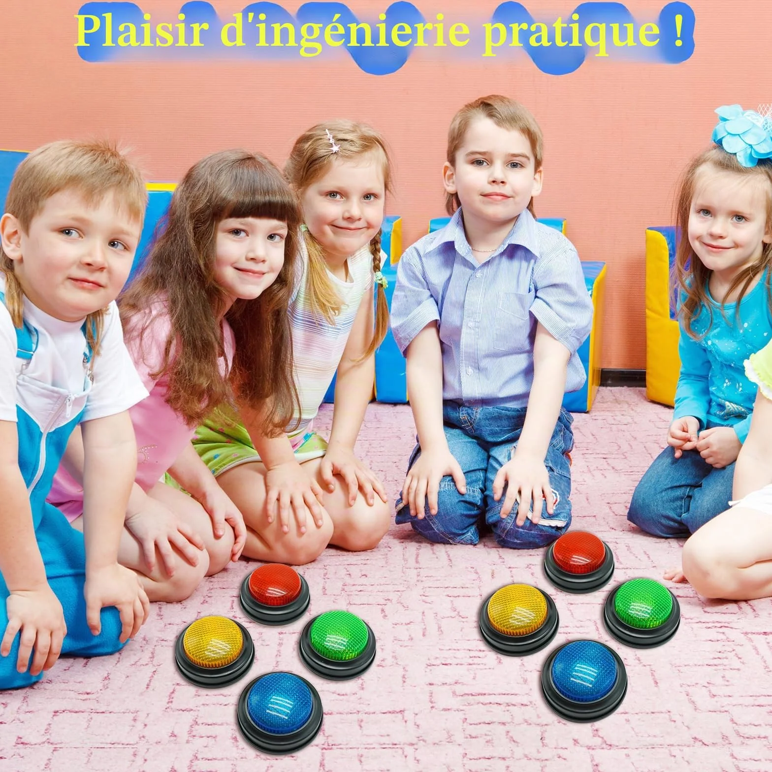 Gelaber Set de 4 Buzzer Blind Test, Buzzer Lumineux et Sonore pour Jeux de Questions