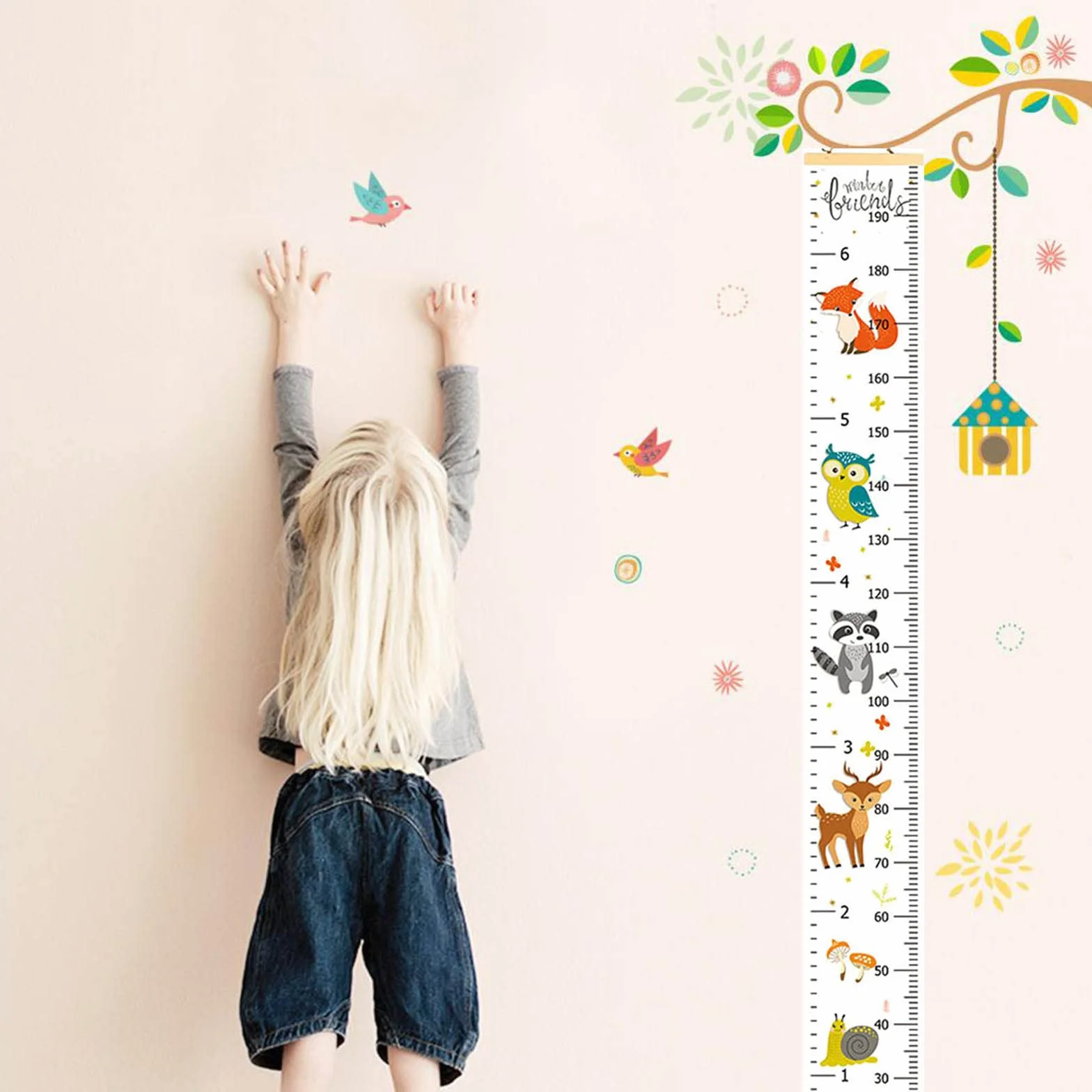 Toise Murale Enfant Motif Dessin Animé, Règle de Mesure Bébé Fille Garçon, Décoration Murale Chambre Enfants 200cm x 20cm
