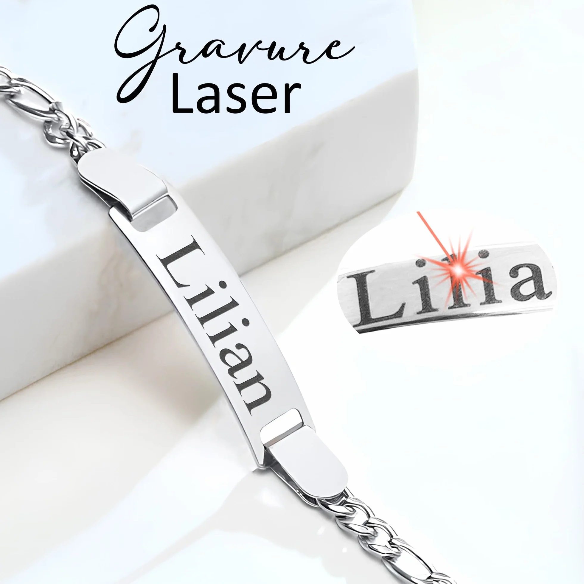 Gourmette enfant personnalisable avec gravure – Bracelet bébé doré ou argent – Prénom gravé cadeau naissance