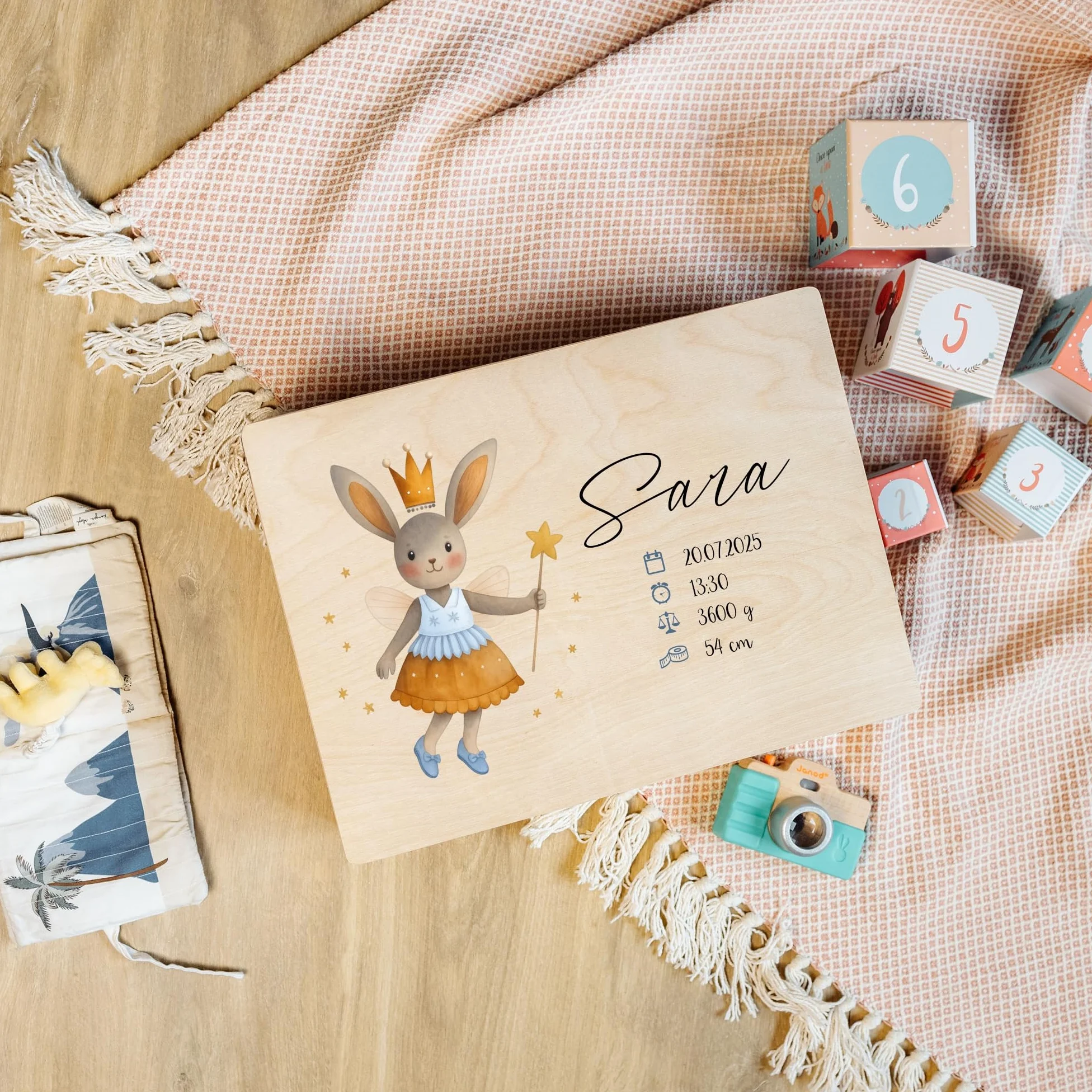 Creative Deco Boîte à Souvenirs Bébé Personnalisé Animaux de la Forêt 40 x 30 x 14 cm Cadeau Naissance Fille Garçon Bois