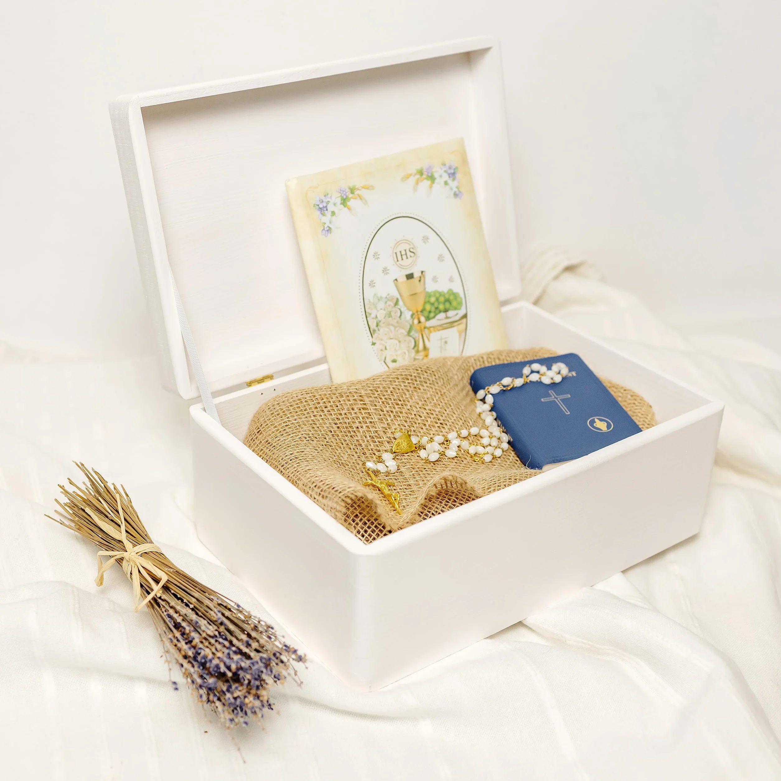 Boîte à Souvenirs en Bois Personnalisée Première Communion Cadeau Garçon Fille Calice Coffret Décorations