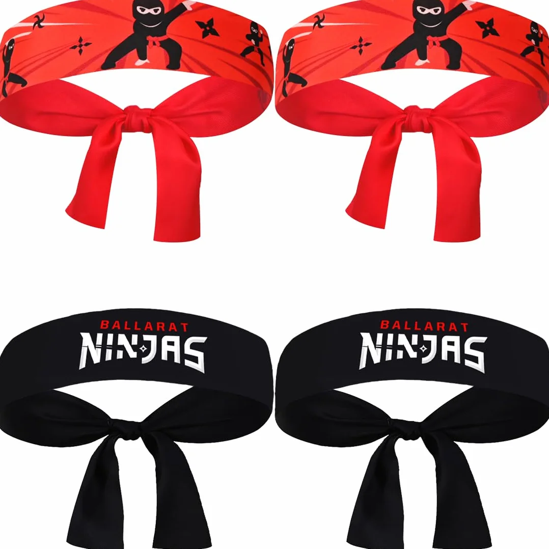 Lot de 4 bandeaux ninja noirs et rouges pour enfants - Accessoires de fête karaté anniversaire