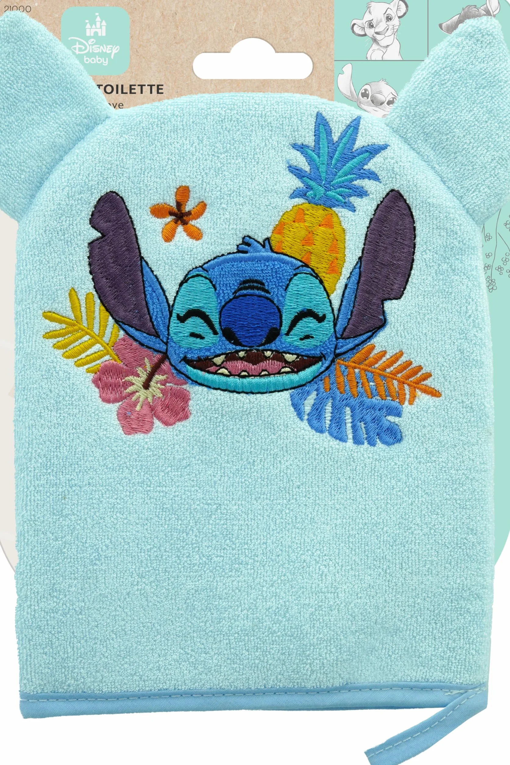 Disney Baby Stitch Gant de Toilette Bébé Douceur Bain Douche Ultra Doux Broderie Lilo & Stitch Adapté Corps Visage Debarbouillette Lavable