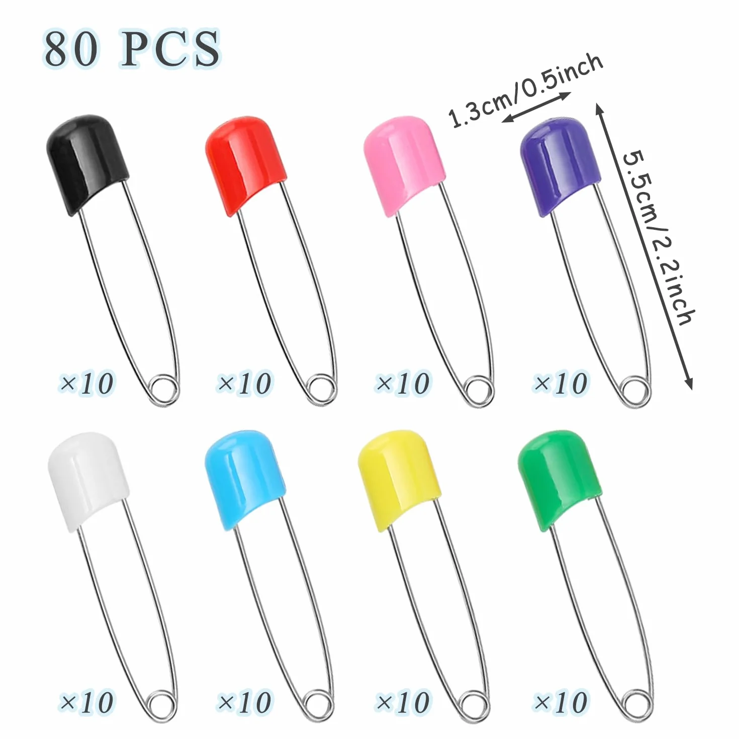 Épingles à Nourrice 55 mm Acier Inoxydable pour Bébé avec Fermeture Verrouillable Lot de 80