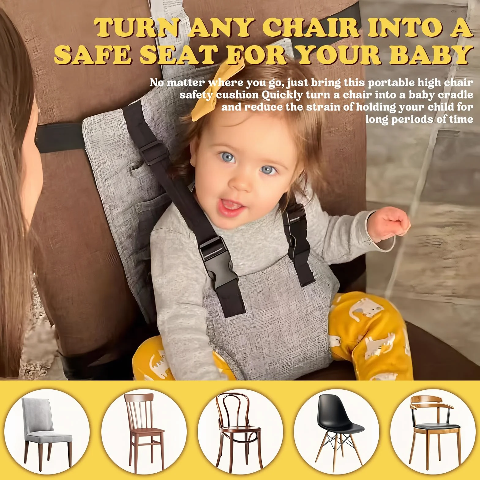 Harnais de Sécurité pour Chaise Haute Bébé Réglable Respirant Voyage Repas