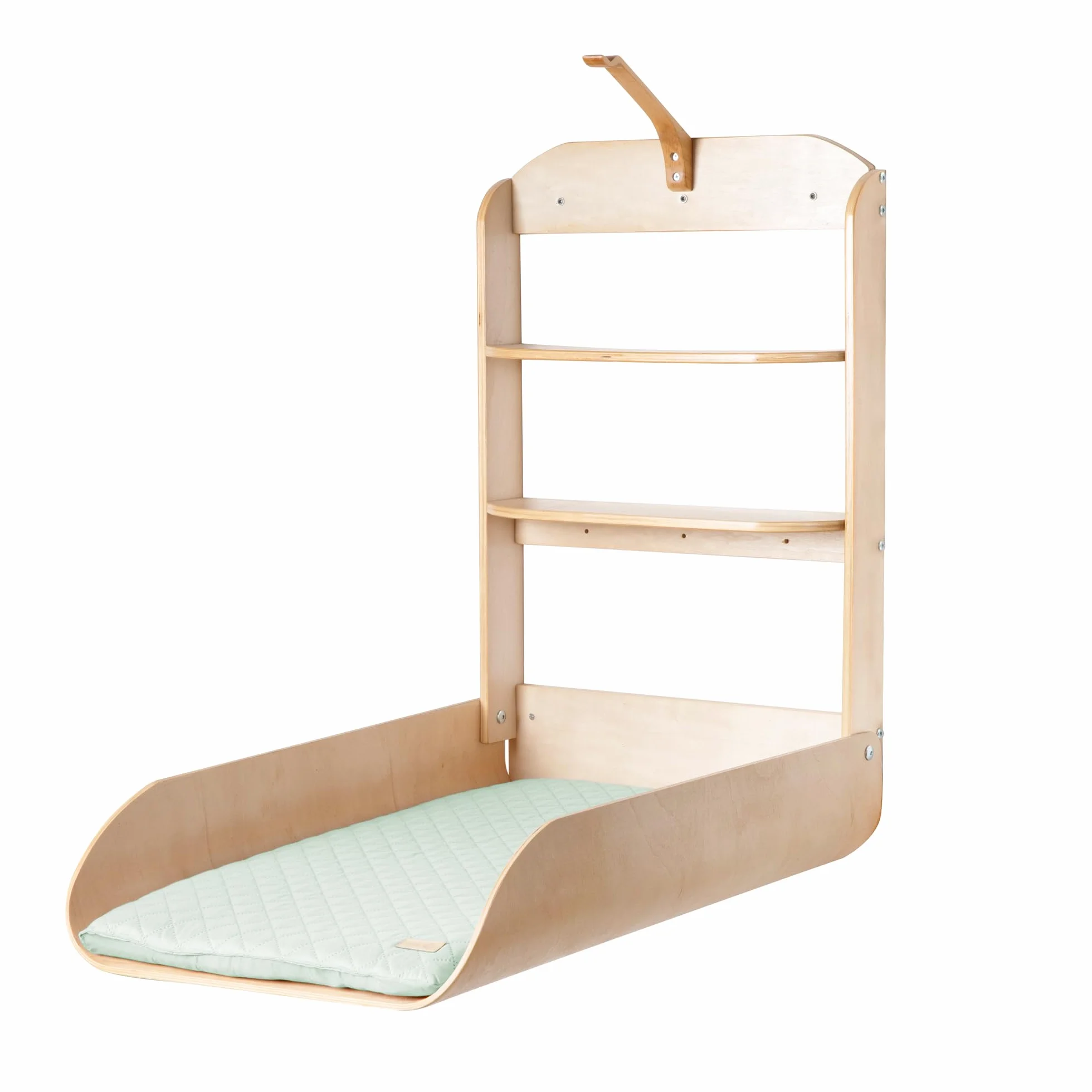 roba Table à Langer Murale Rabattable en Bois Naturel Vert Givré avec Matelas Imperméable et 2 Étagères