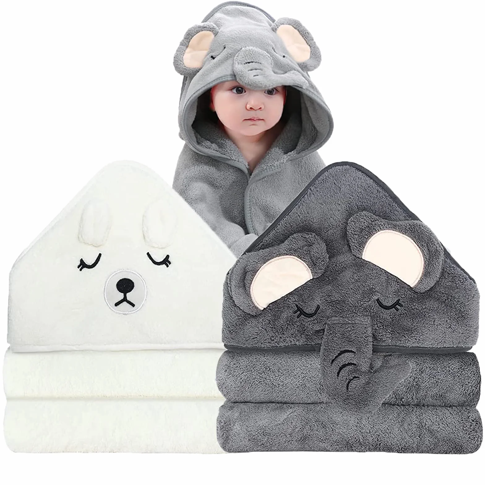 Cape de Bain Bébé à Capuche 80x80cm Super Absorbante Nouveau-né 0-5 Ans