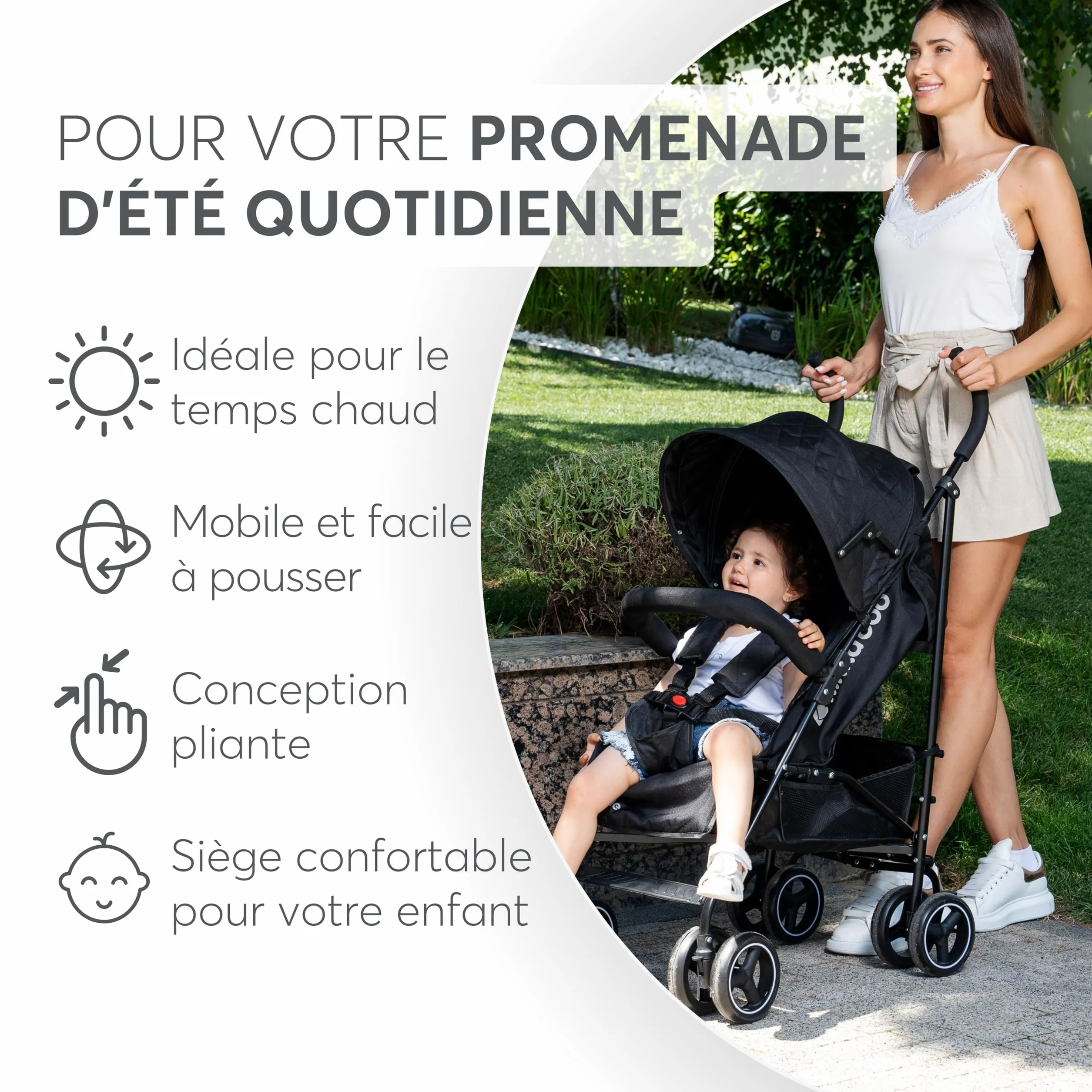 Poussette KikkaBoo BEETLE pliable compacte gris jusqu'à 22 kg