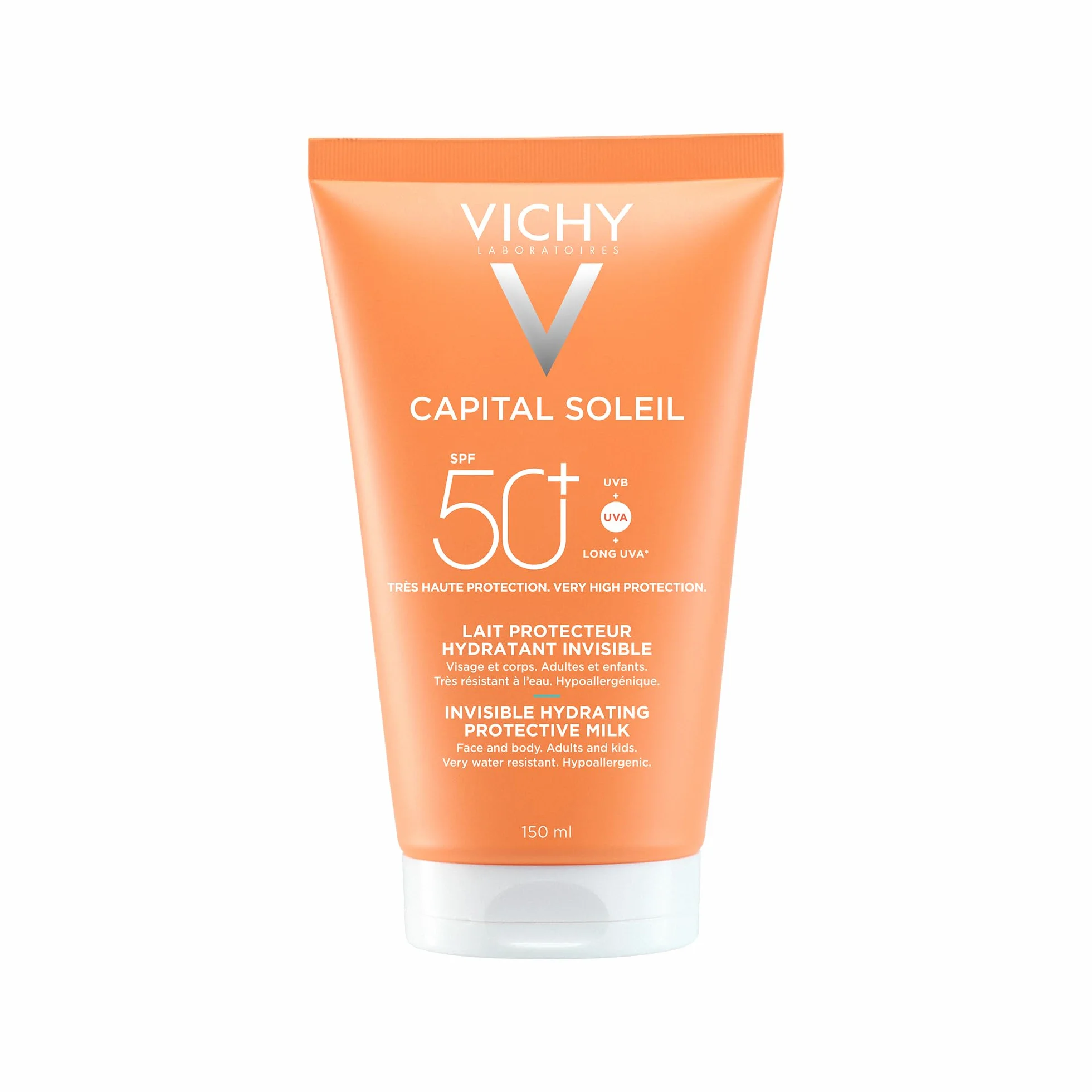 Vichy Capital Soleil Lait Hydratant Invisible SPF50+ Protection Solaire Visage Corps 150 ml