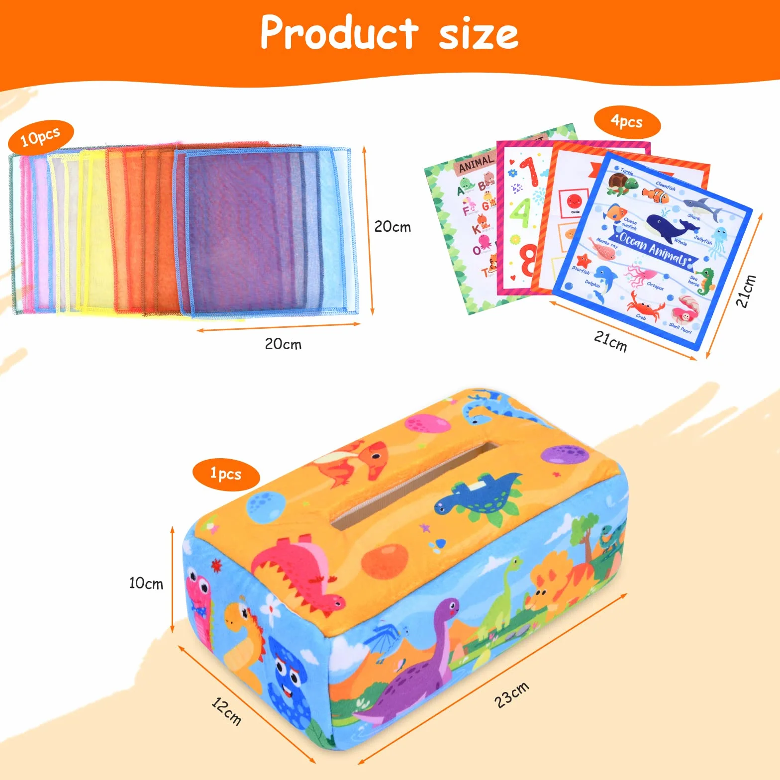 Vicloon Livre Tissu Bébé Boîte à Mouchoirs Jouet Sensoriel Montessori 6-18 Mois