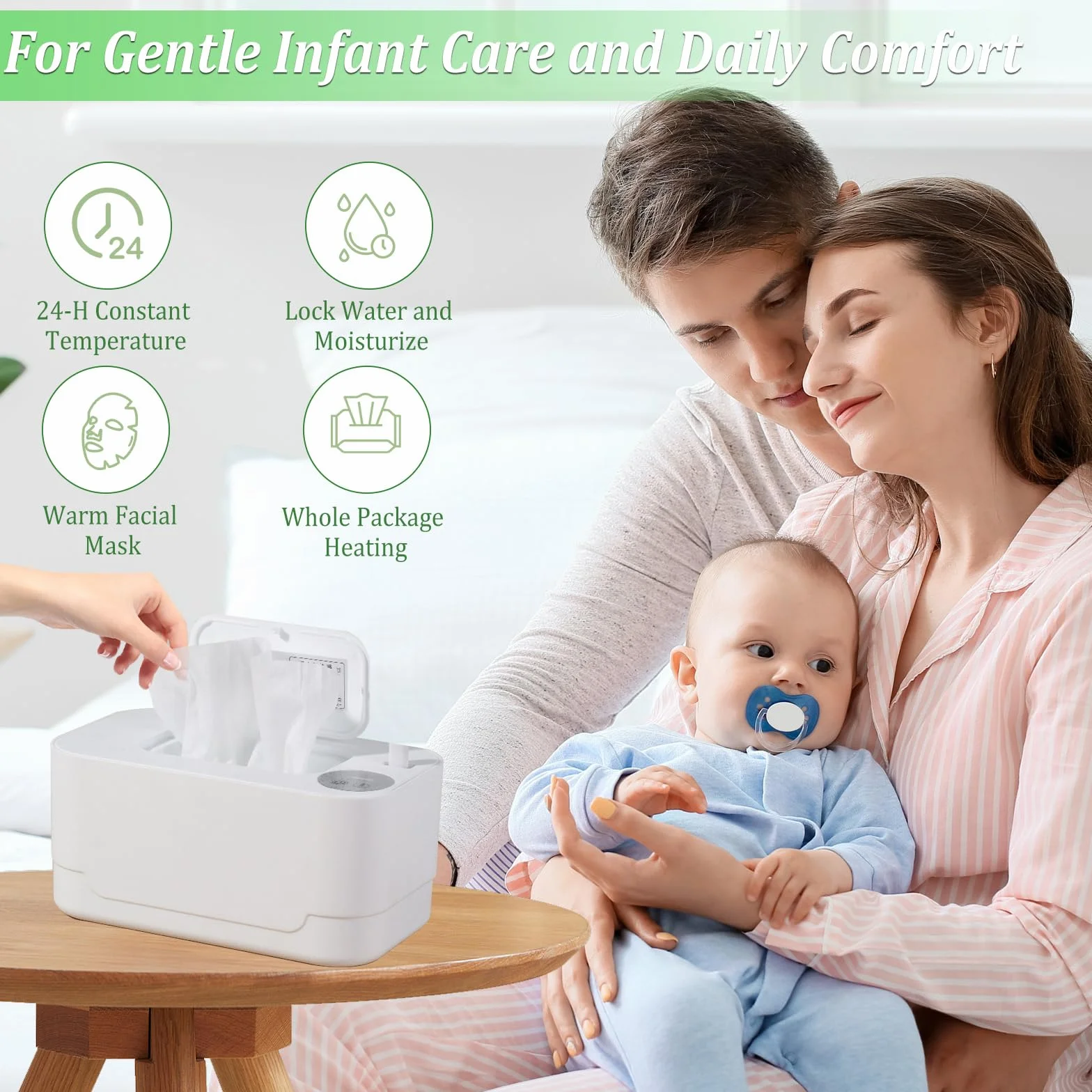 Chauffe-lingettes bébé température constante veilleuse distributeur grande capacité