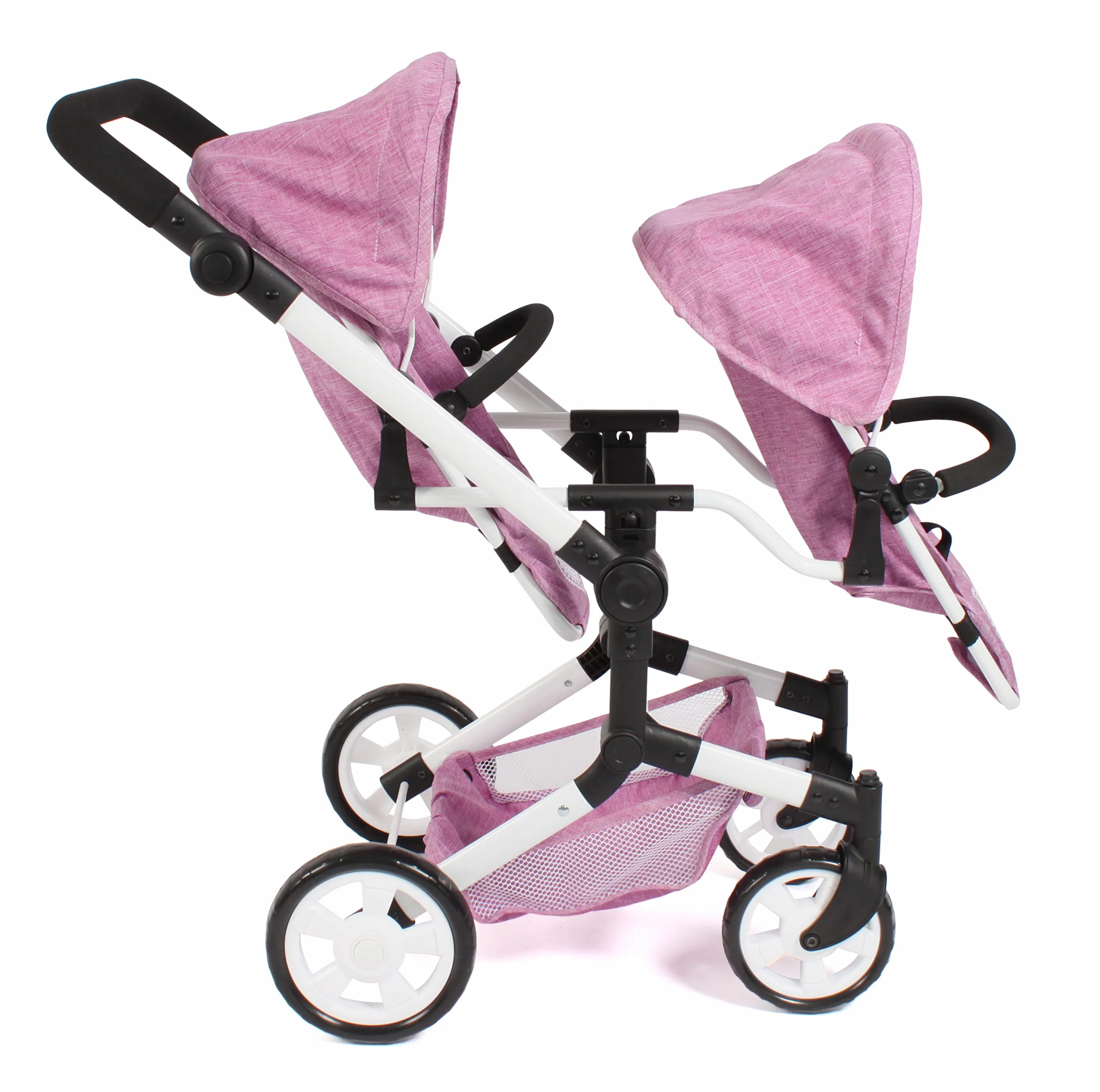 Bayer Chic 2000 Poussette de poupée Linus Duo, Poussette jumelle pour Enfants 4-8 Ans, Jean Rose