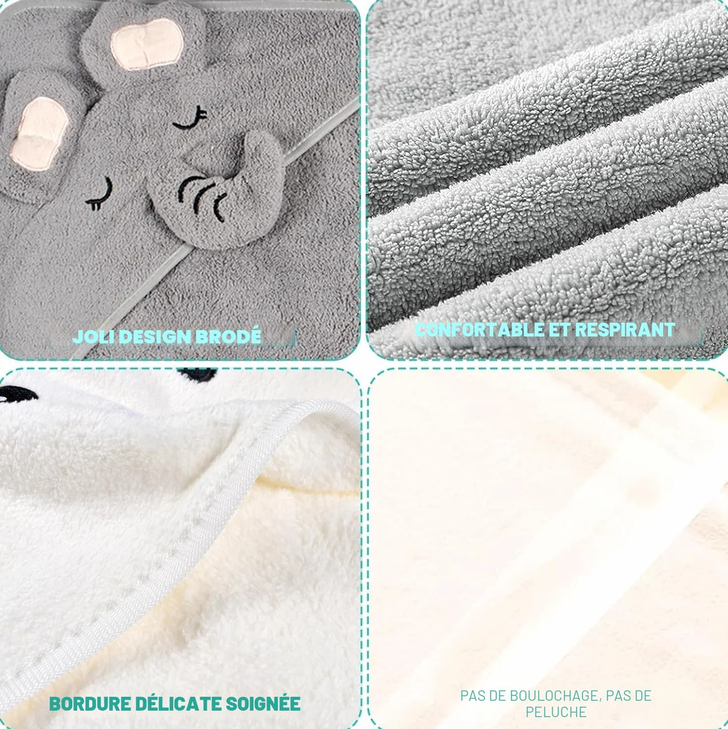 Serviette de Bain Capuche Bébé 80x80cm Peluche Corail Haute Qualité