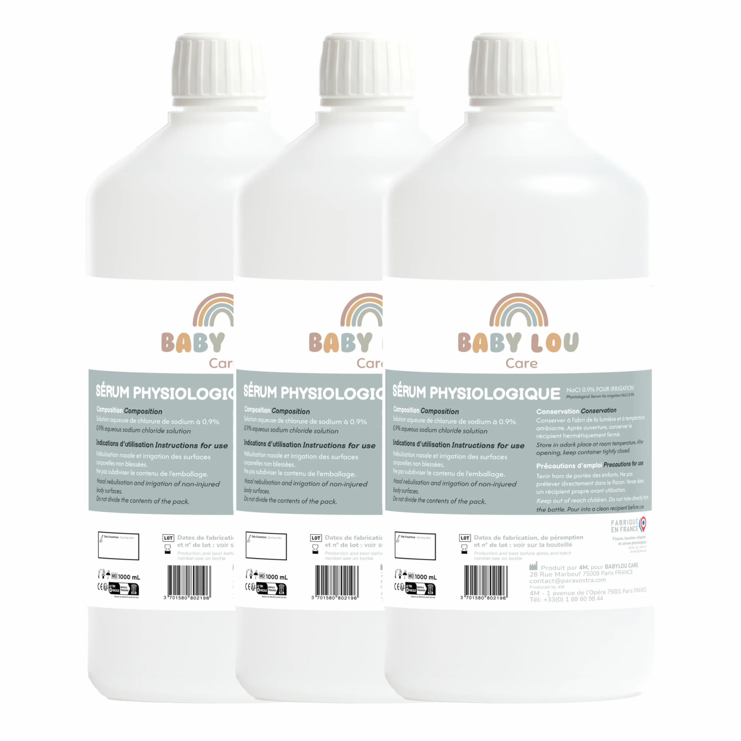 Sérum Physiologique 3x1L NaCl 0,9% Lavage Fosses Nasales France