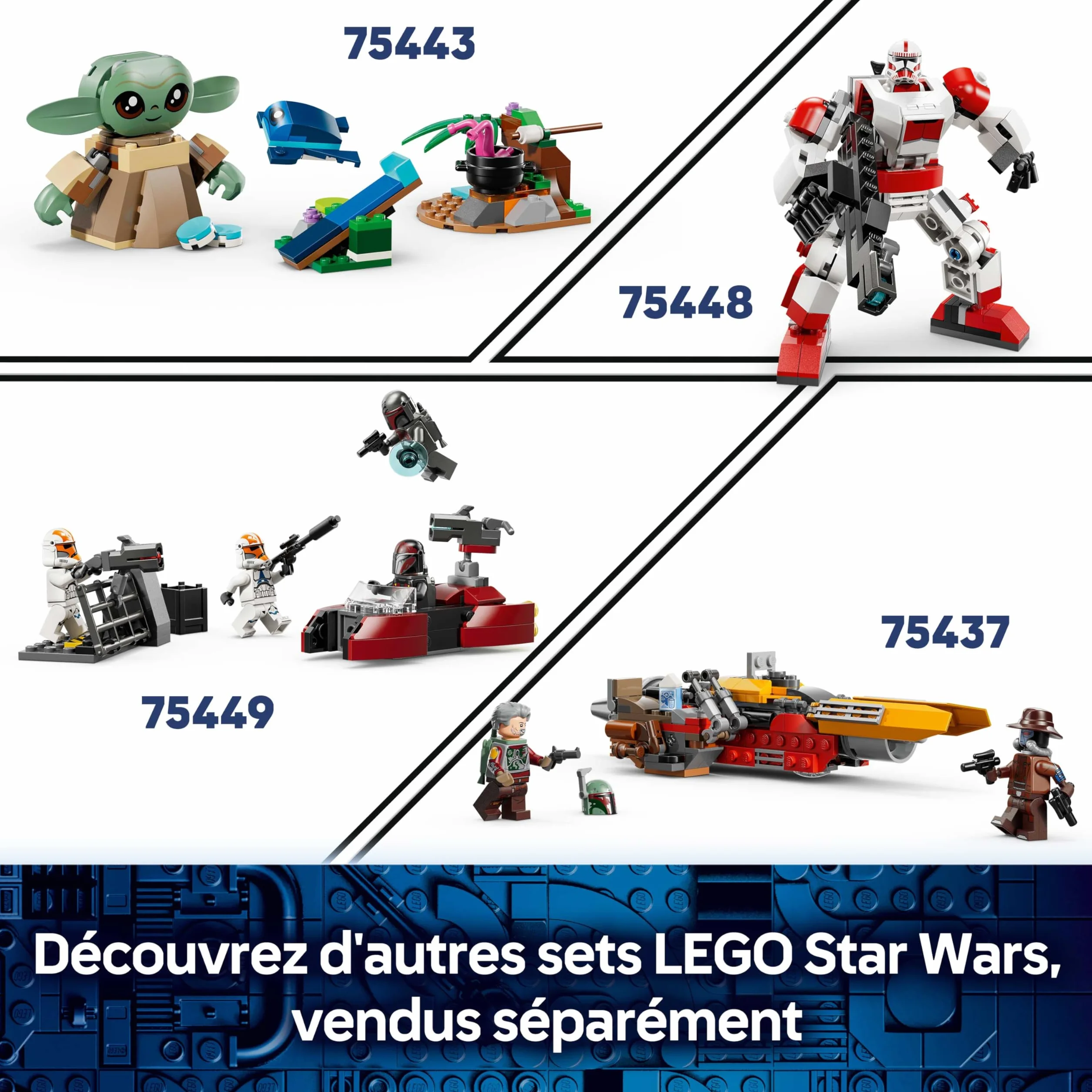 LEGO Star Wars 75436 Speeder Bike du Mandalorien et Grogu Jouet de Construction Figurine Grogu Minifigurine Din Djarin Blaster