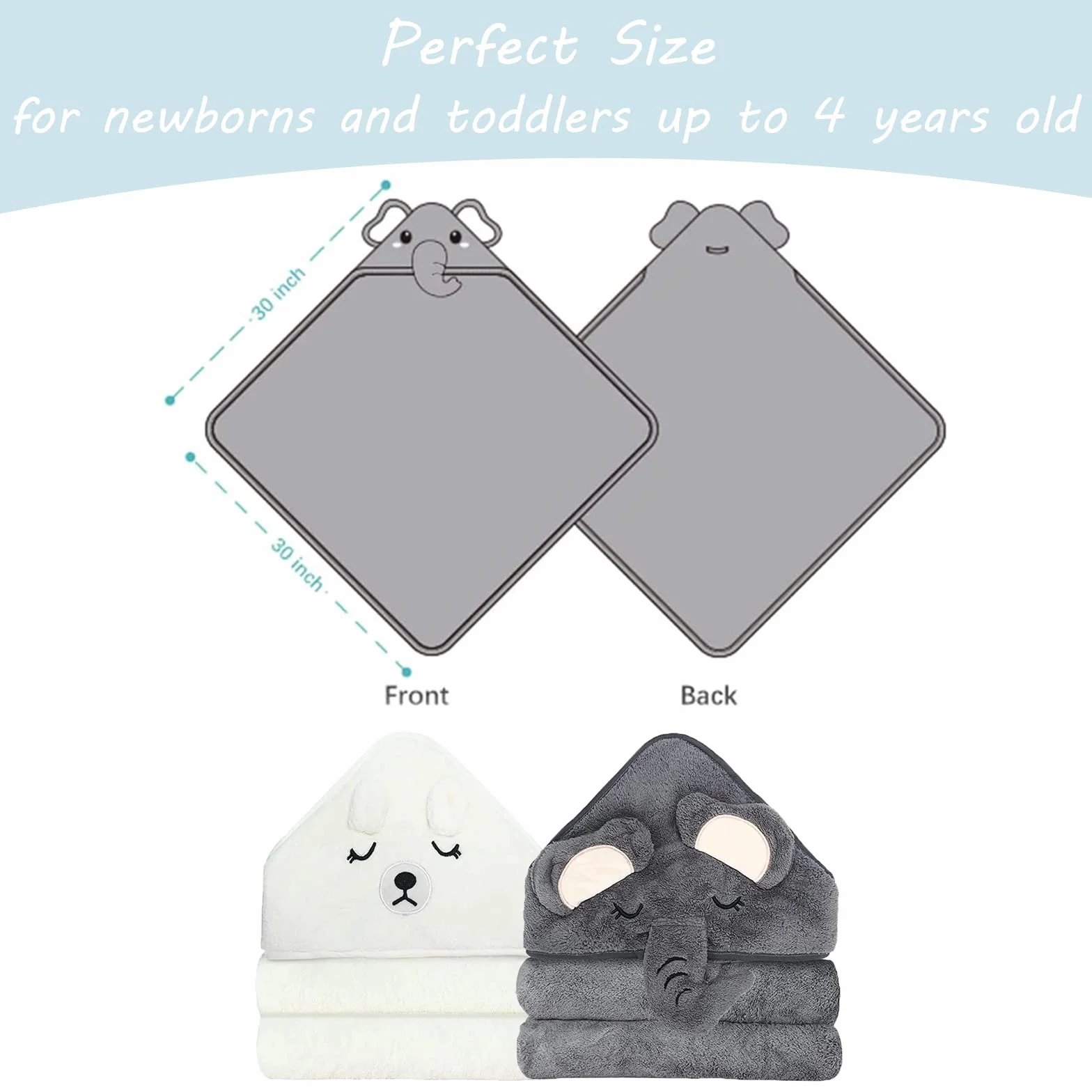 Cape de Bain Bébé à Capuche 80x80cm Super Absorbante Nouveau-né 0-5 Ans