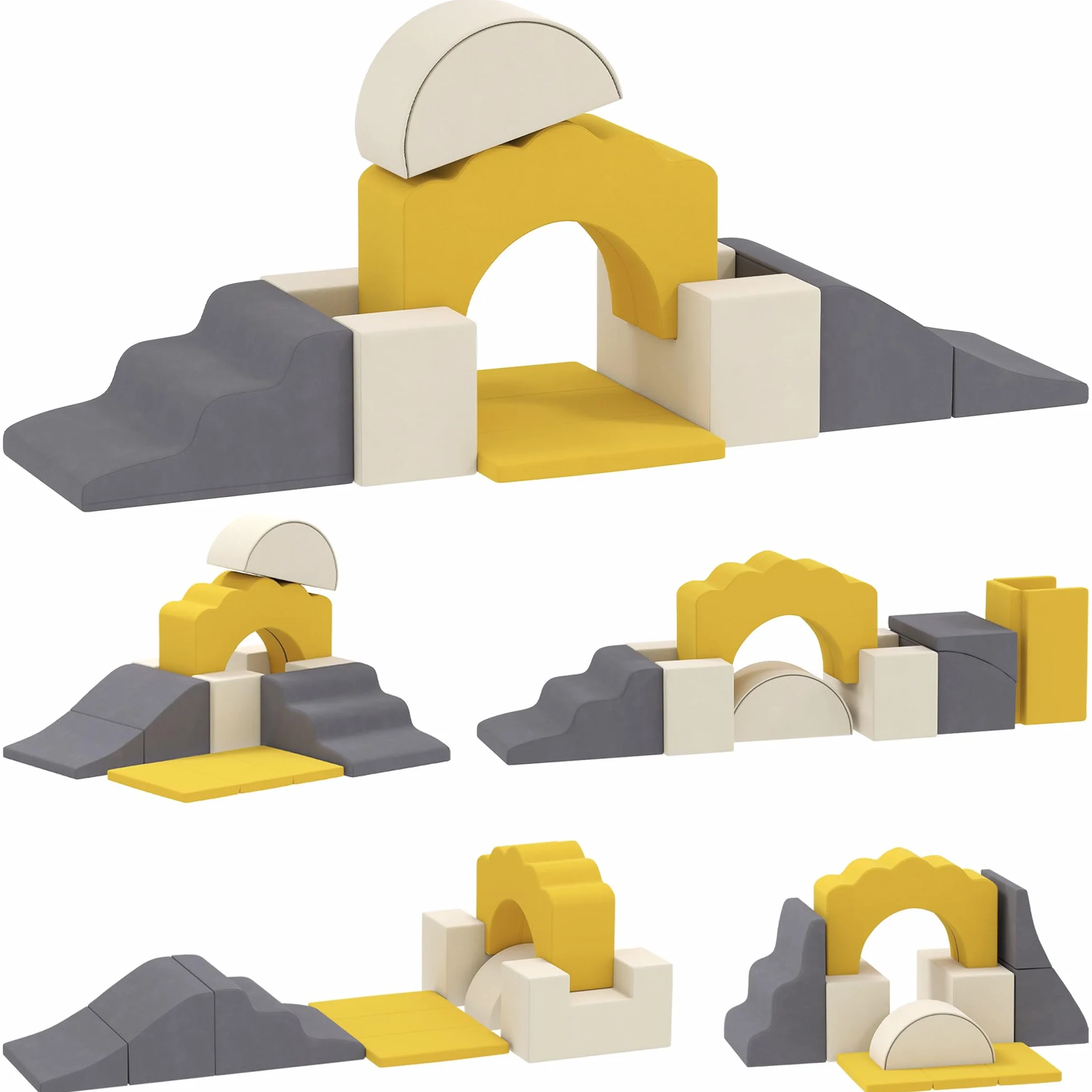 AIYAPLAY Parcours motricité bébé modulable, Blocs Mousse éducatifs 7 pièces, Housse Lavable Velours, Base antidérapante, Jeu intérieur Enfants 6 Mois-3 Ans, Jaune