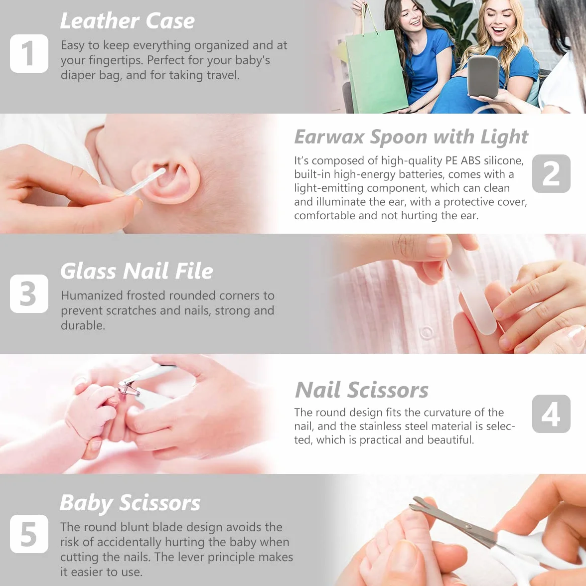 Trousse de Soin Bébé 11 Pièces Portable Peigne Pince à Ongles Blanc