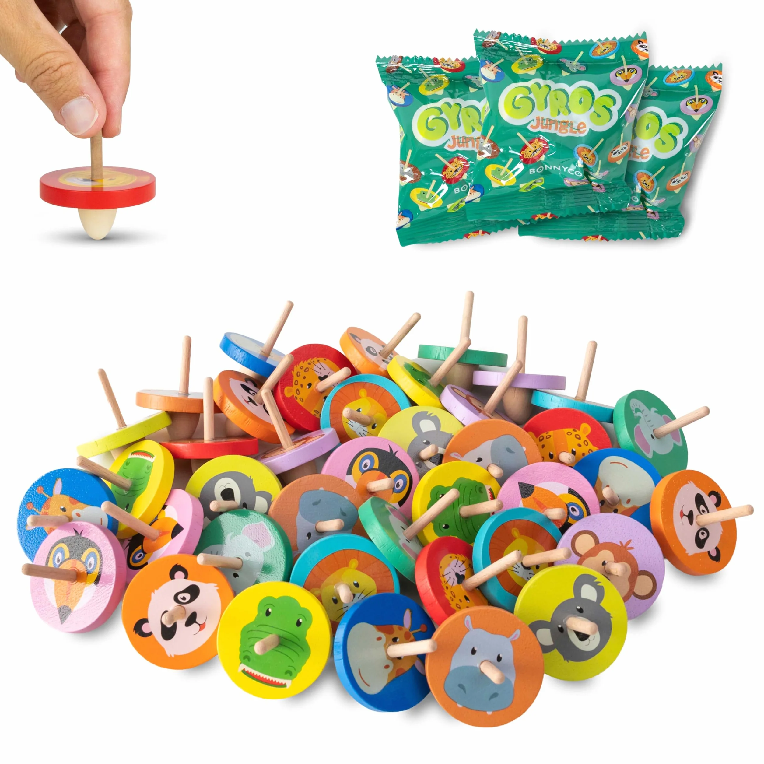 BONNYCO Toupie Enfant Pack 40 Cadeau Anniversaire Enfants Invites Toupie Bois Petit Jouet Pinata Mixte Pochette Surprise Mini Jouet Lot Kermesse Goodies Assortiment
