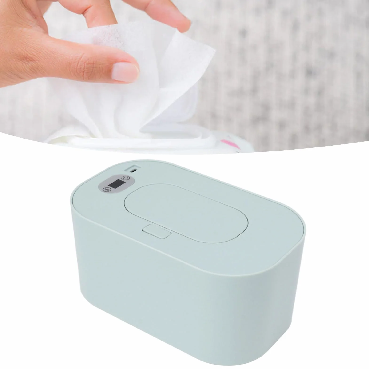 Chauffe-lingettes humides pour bébé avec thermostat, distributeur et réglage (Green)