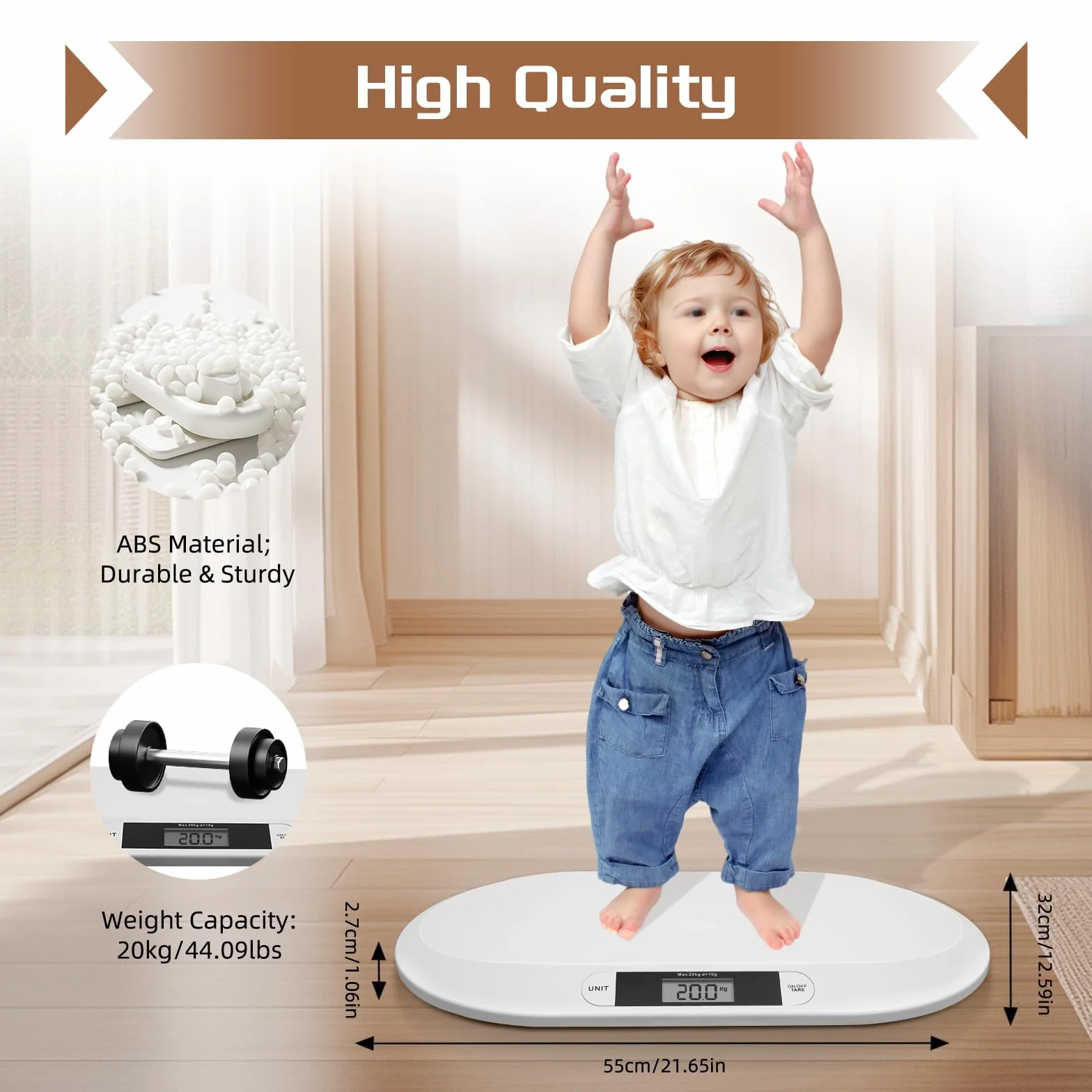 Balance pour bébé numérique 20 kg affichage LCD fonction tare 3 unités