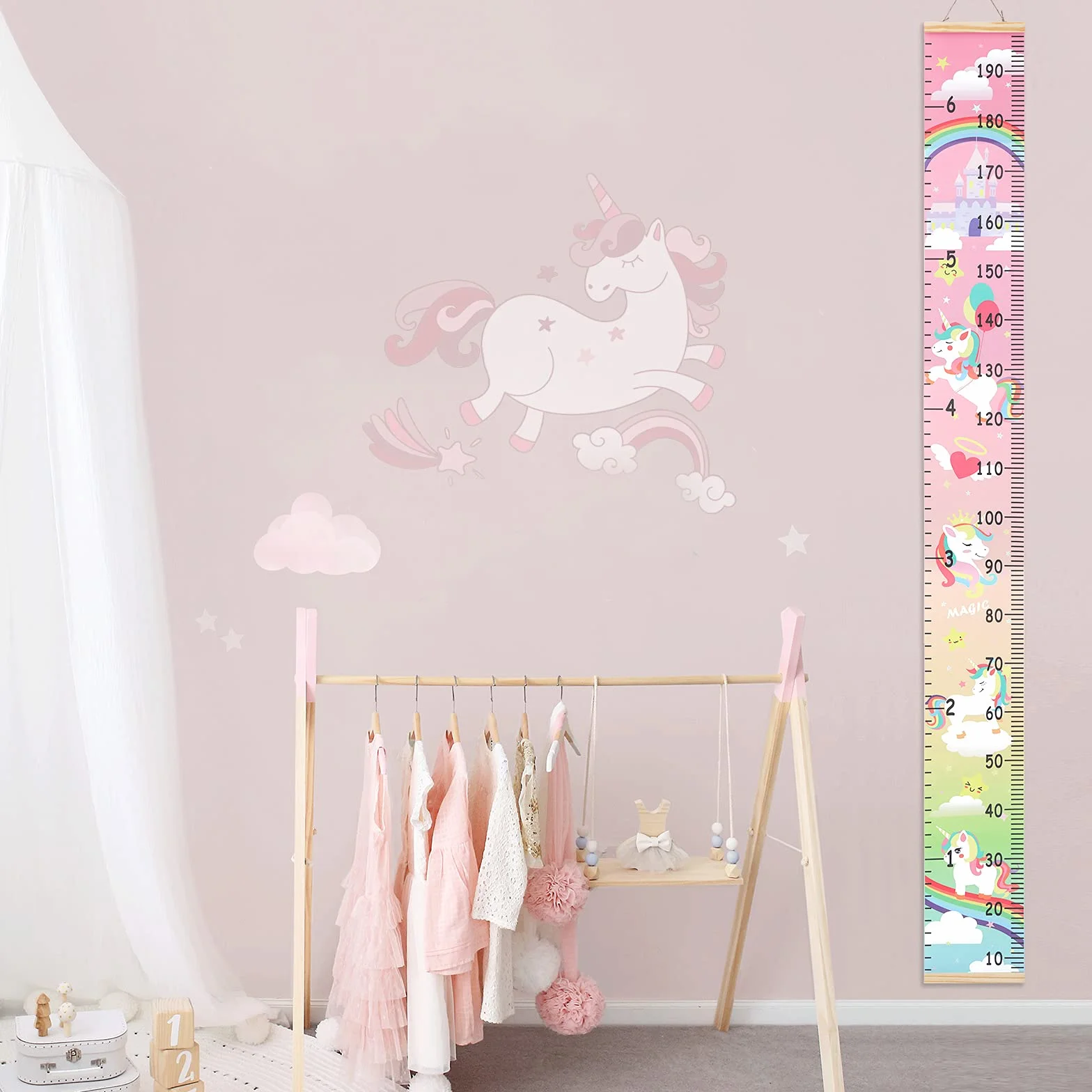 Toise Murale Enfant Licorne Tableau de Croissance Dessin animé Toile 190 cm * 20 cm