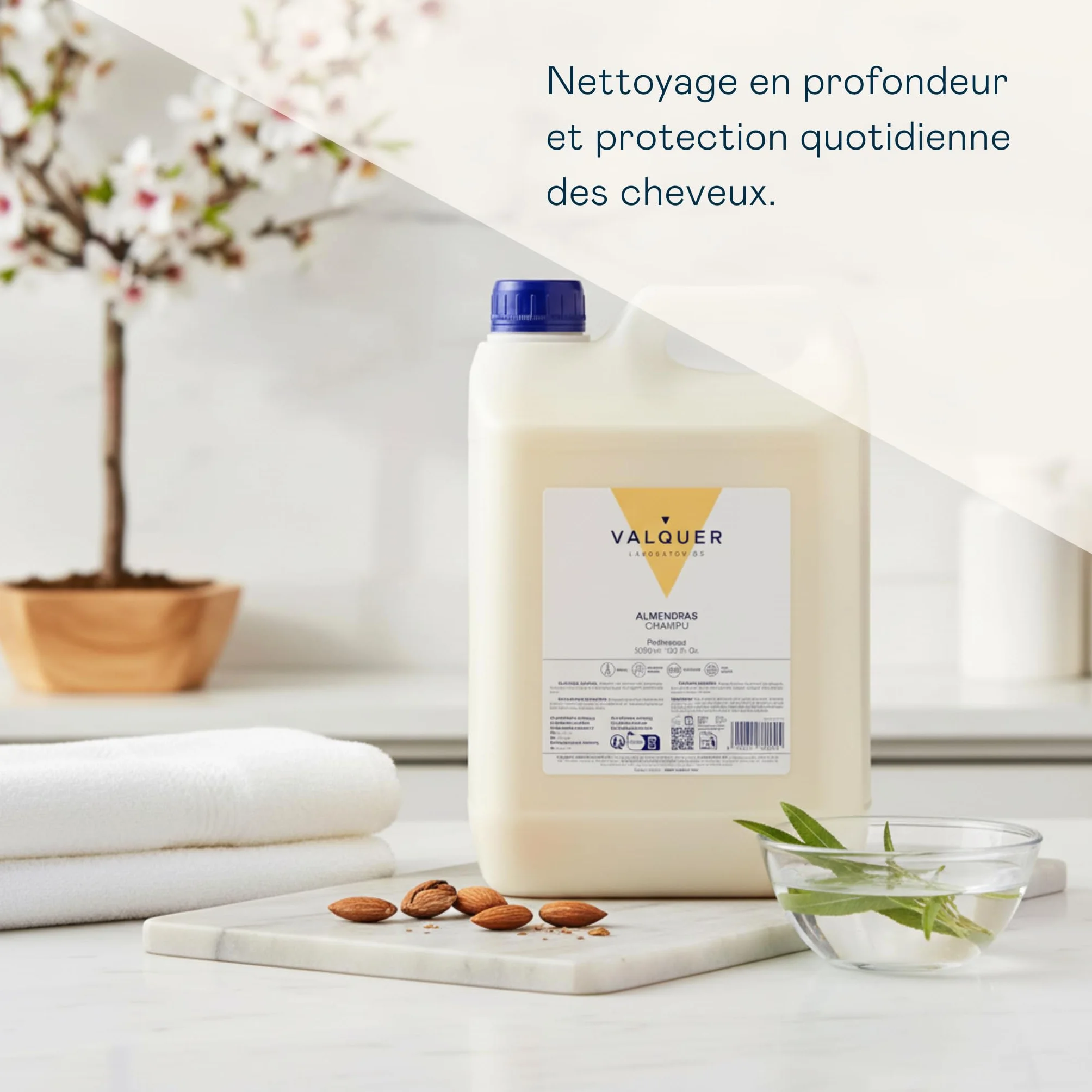 VALQUER Shampoing Professionnel Amande Douce 5L - Shampoing Usage Fréquent Vegan Sans Silicones