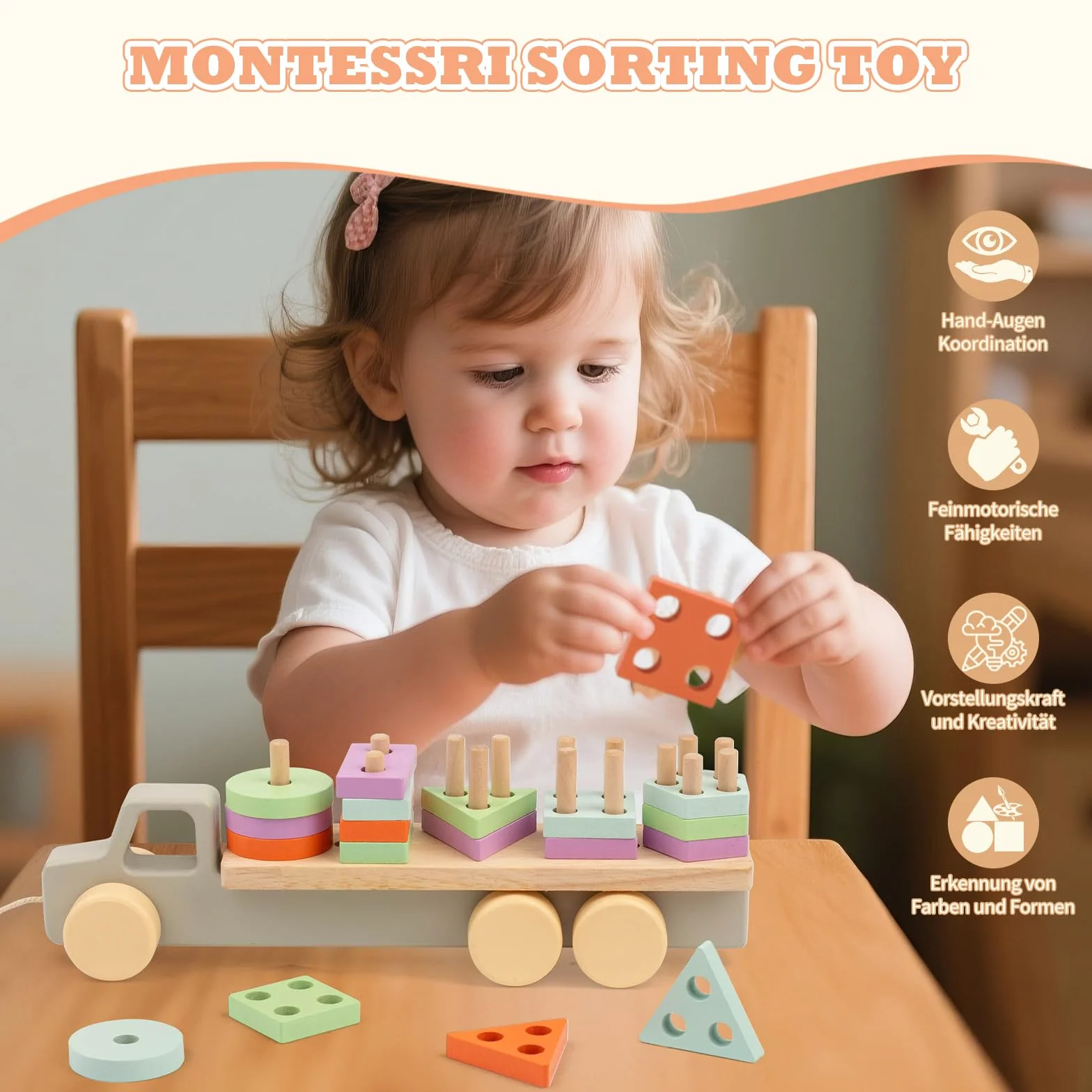 Montessori Jouet en Bois à Tirer et Empiler 1 an 12 Mois+