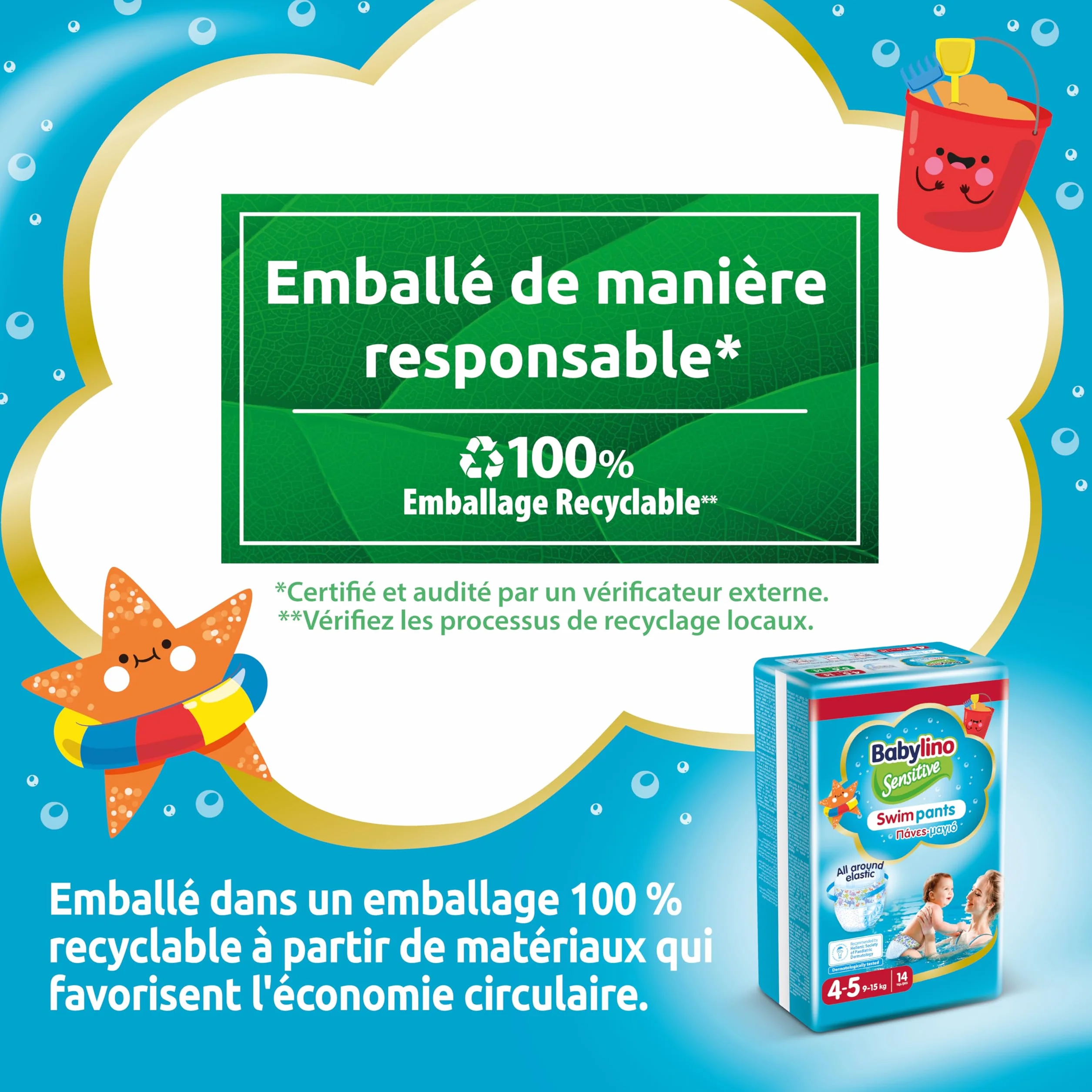 Babylino Sensitive SwimPants taille 4-5 (9-15 kg) 14 unités couches de mer piscine