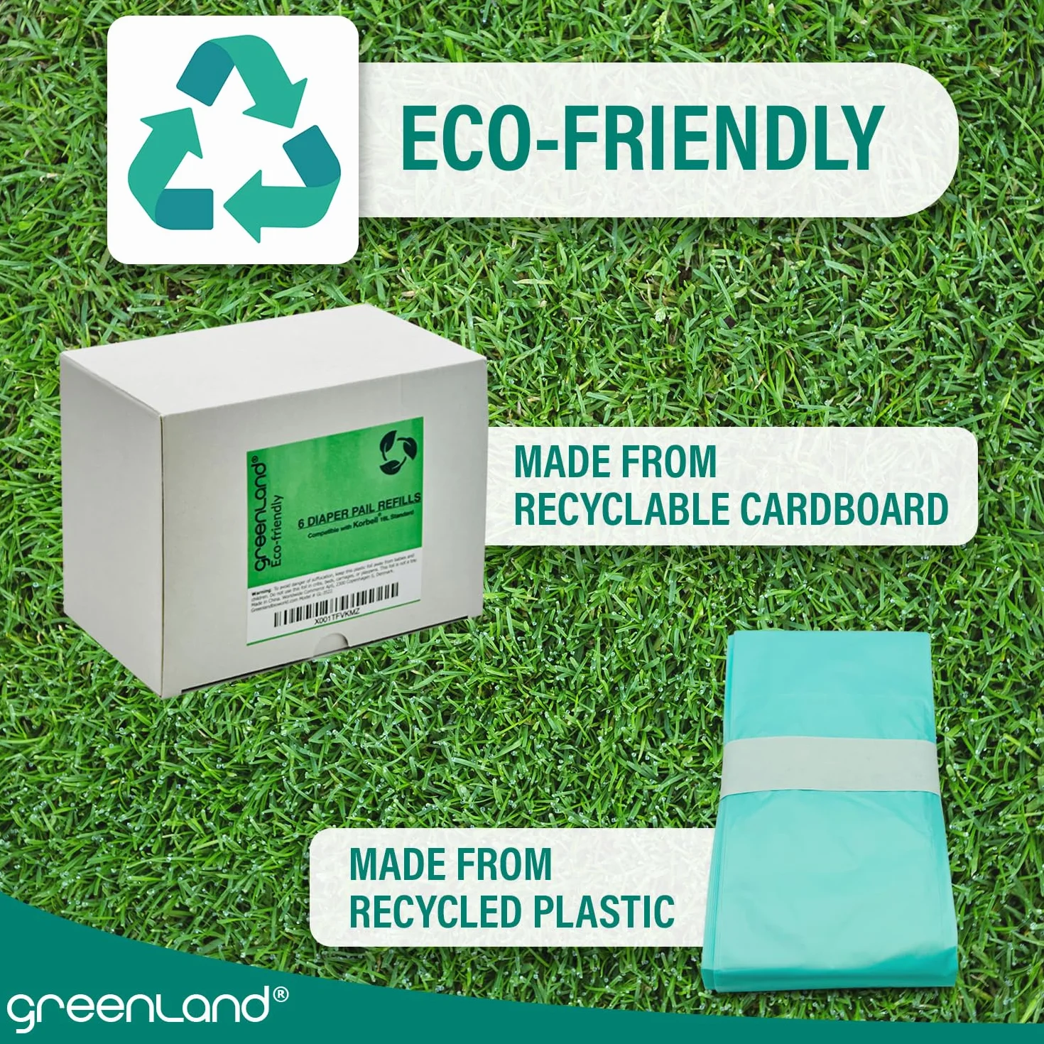 Greenland Lot de 6 anneaux de recharge écologiques pour poubelle à couches Korbel Standard 16 L